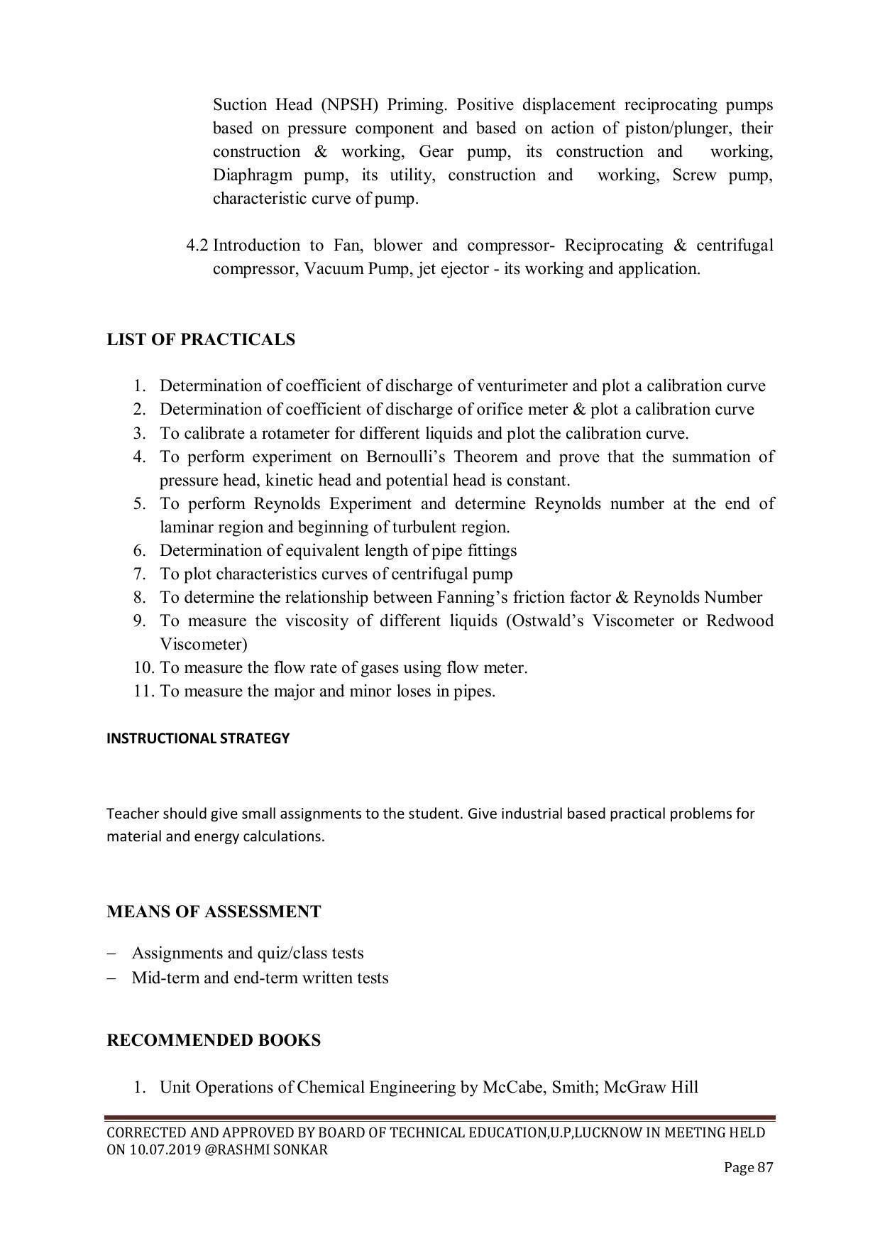EFFECTIVE FROM JULY 2019-20 - SIX SEMESTER DIPLOMA COURSE IN CHEMICAL ENGINEERING - Page 87