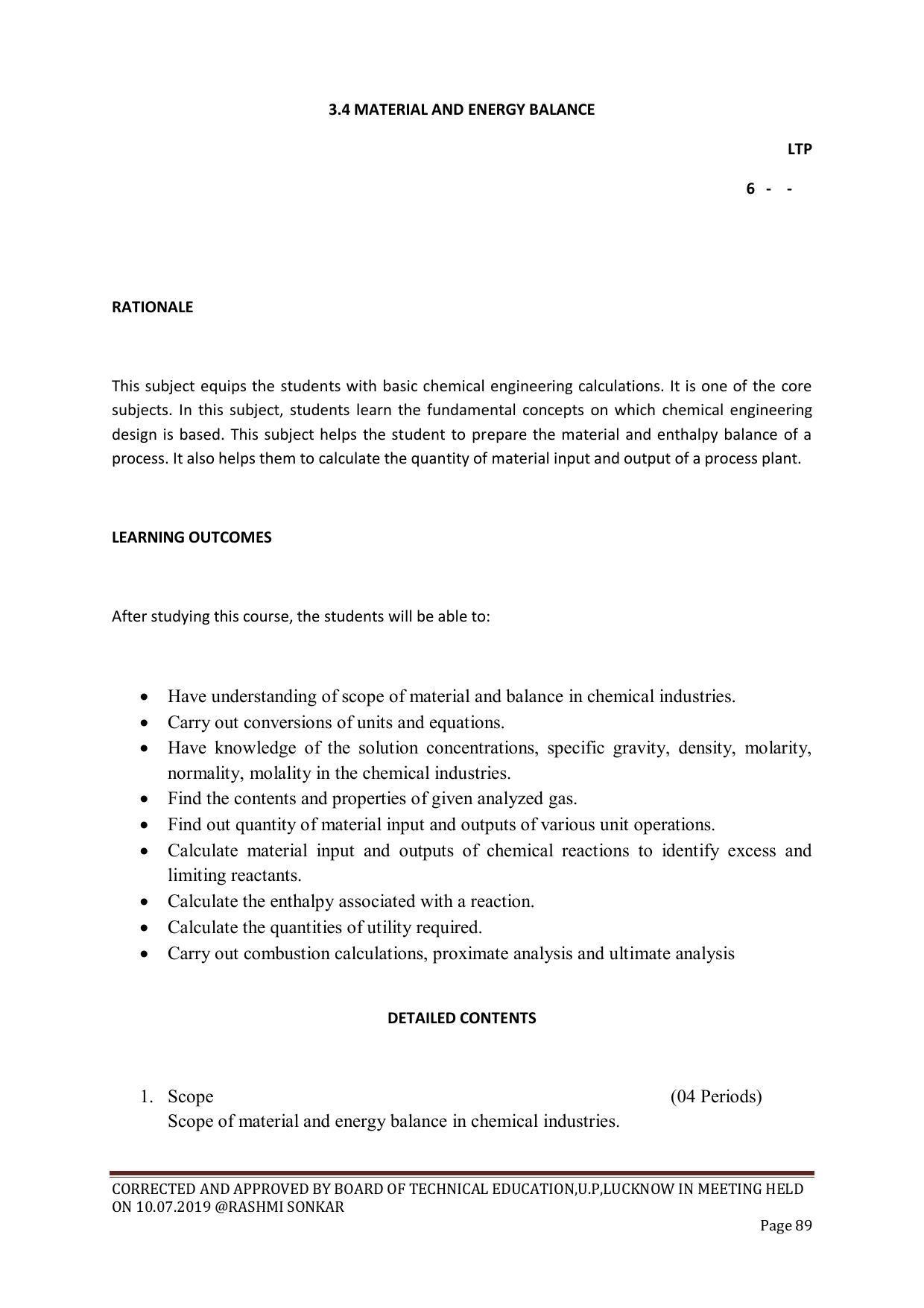 EFFECTIVE FROM JULY 2019-20 - SIX SEMESTER DIPLOMA COURSE IN CHEMICAL ENGINEERING - Page 89