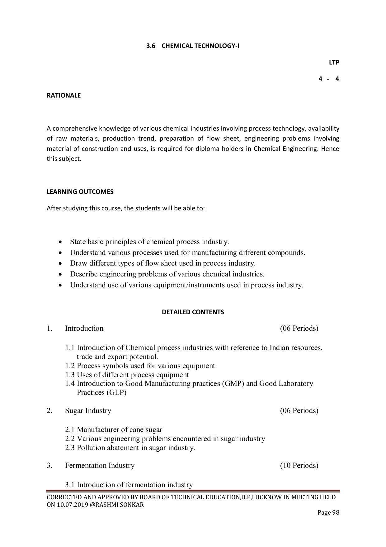 EFFECTIVE FROM JULY 2019-20 - SIX SEMESTER DIPLOMA COURSE IN CHEMICAL ENGINEERING - Page 98