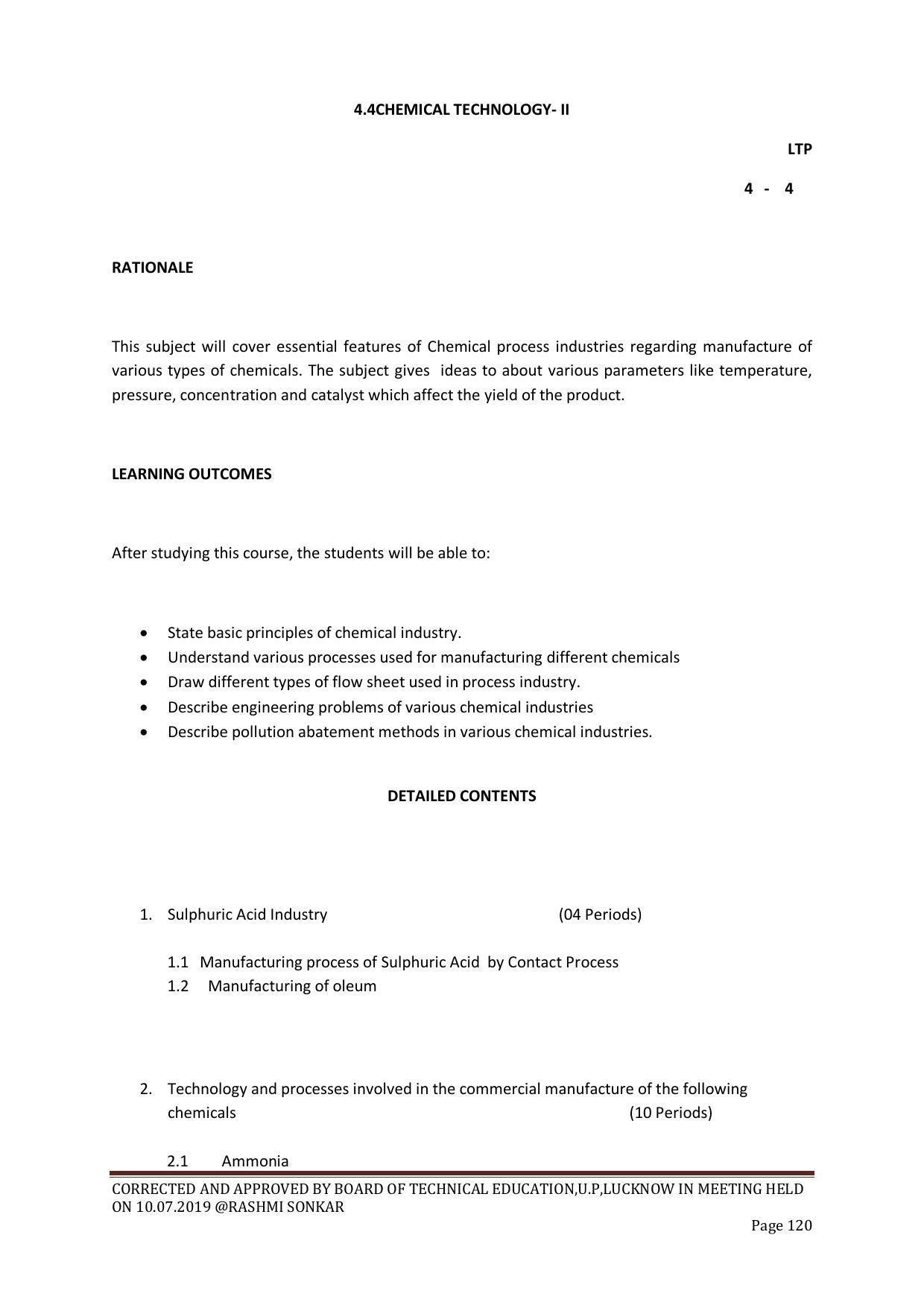 EFFECTIVE FROM JULY 2019-20 - SIX SEMESTER DIPLOMA COURSE IN CHEMICAL ENGINEERING - Page 120