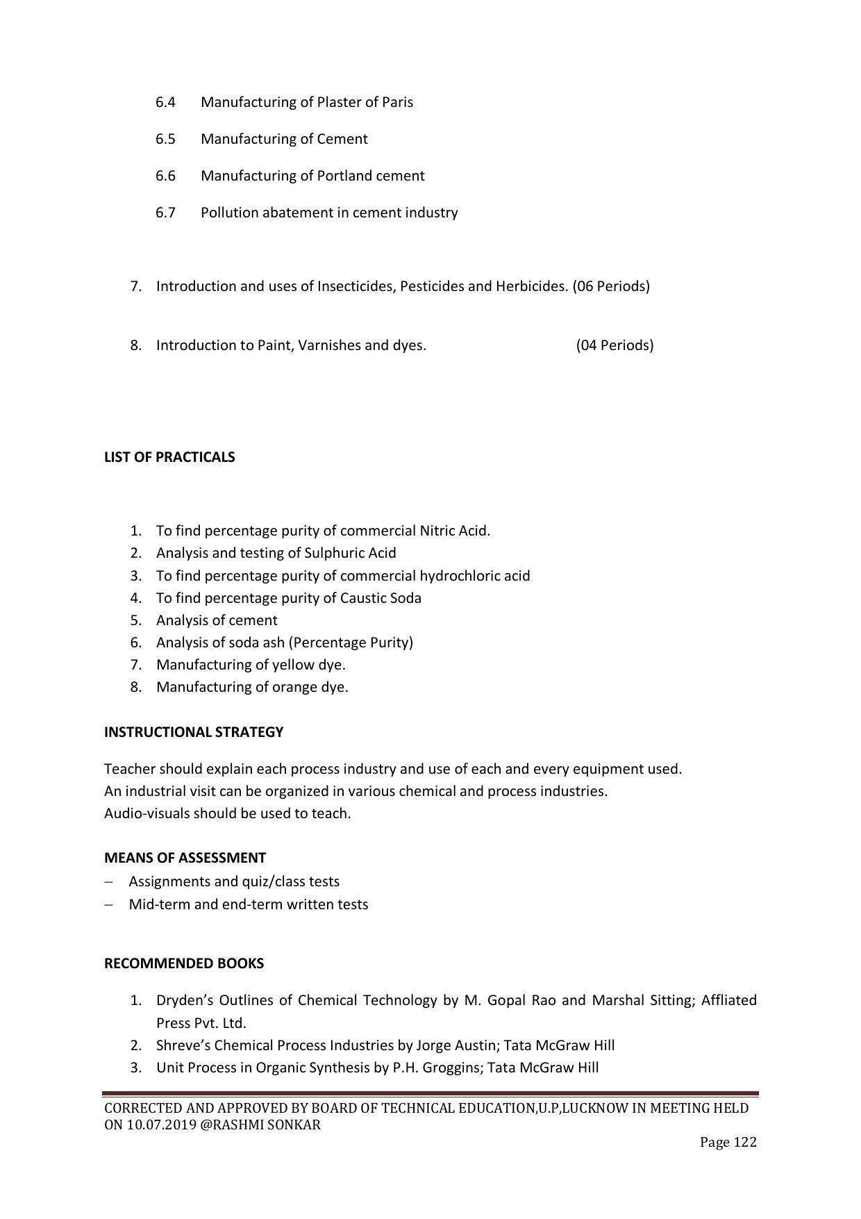 EFFECTIVE FROM JULY 2019-20 - SIX SEMESTER DIPLOMA COURSE IN CHEMICAL ENGINEERING - Page 122