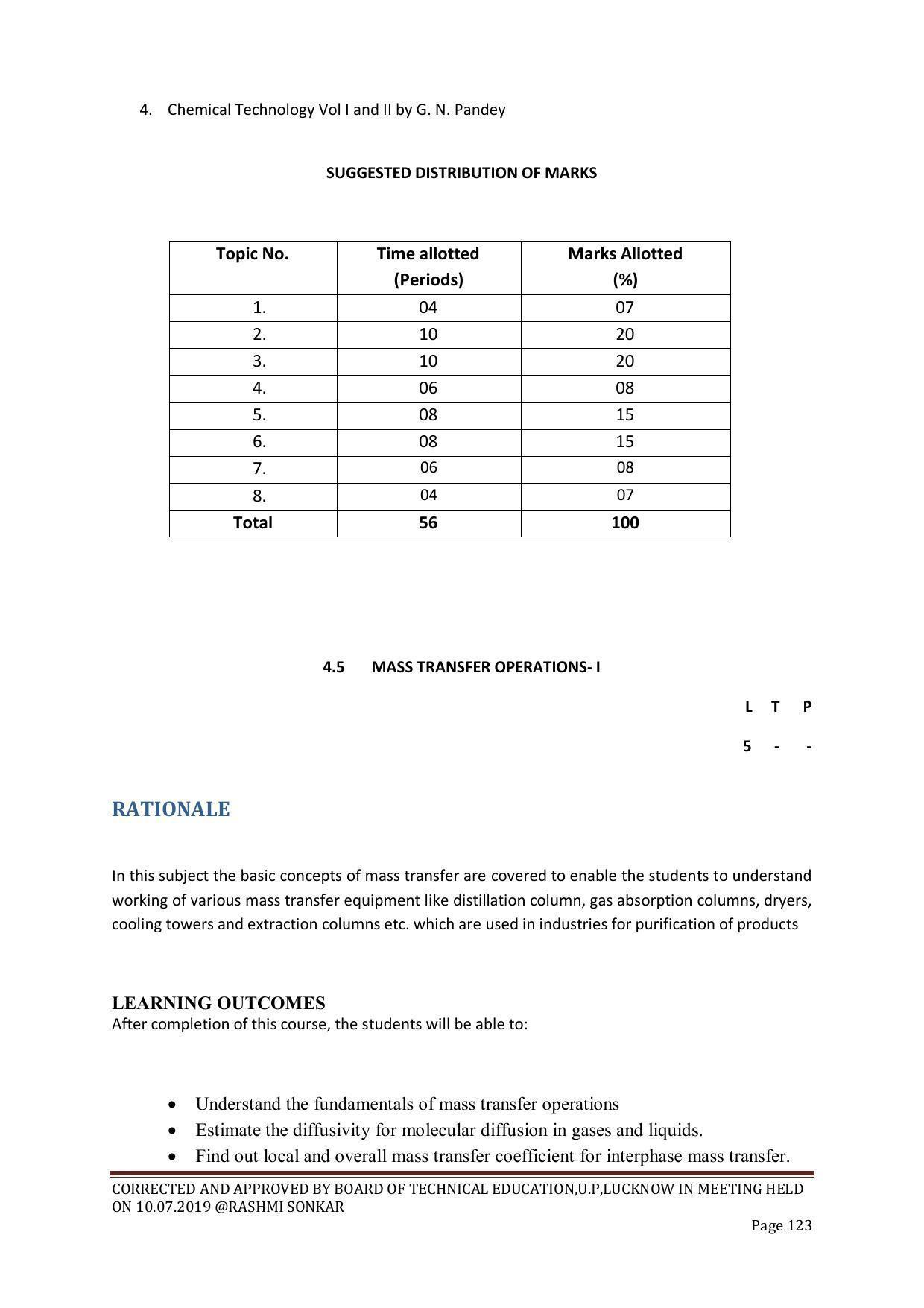 EFFECTIVE FROM JULY 2019-20 - SIX SEMESTER DIPLOMA COURSE IN CHEMICAL ENGINEERING - Page 123
