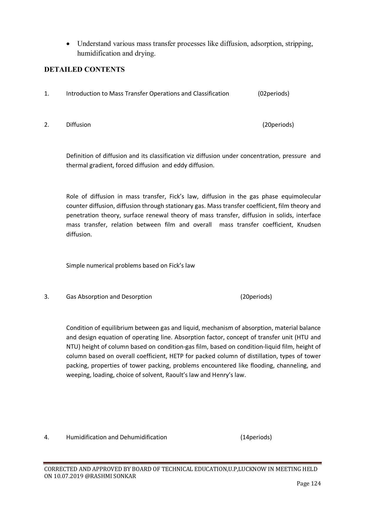EFFECTIVE FROM JULY 2019-20 - SIX SEMESTER DIPLOMA COURSE IN CHEMICAL ENGINEERING - Page 124