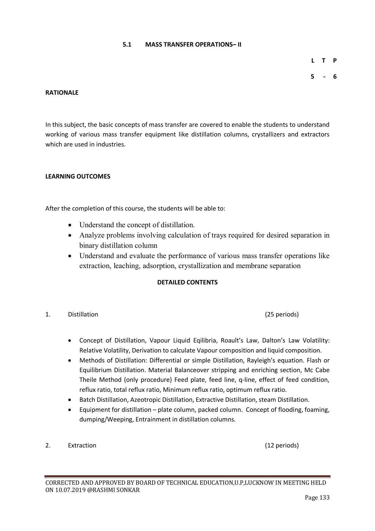 EFFECTIVE FROM JULY 2019-20 - SIX SEMESTER DIPLOMA COURSE IN CHEMICAL ENGINEERING - Page 133