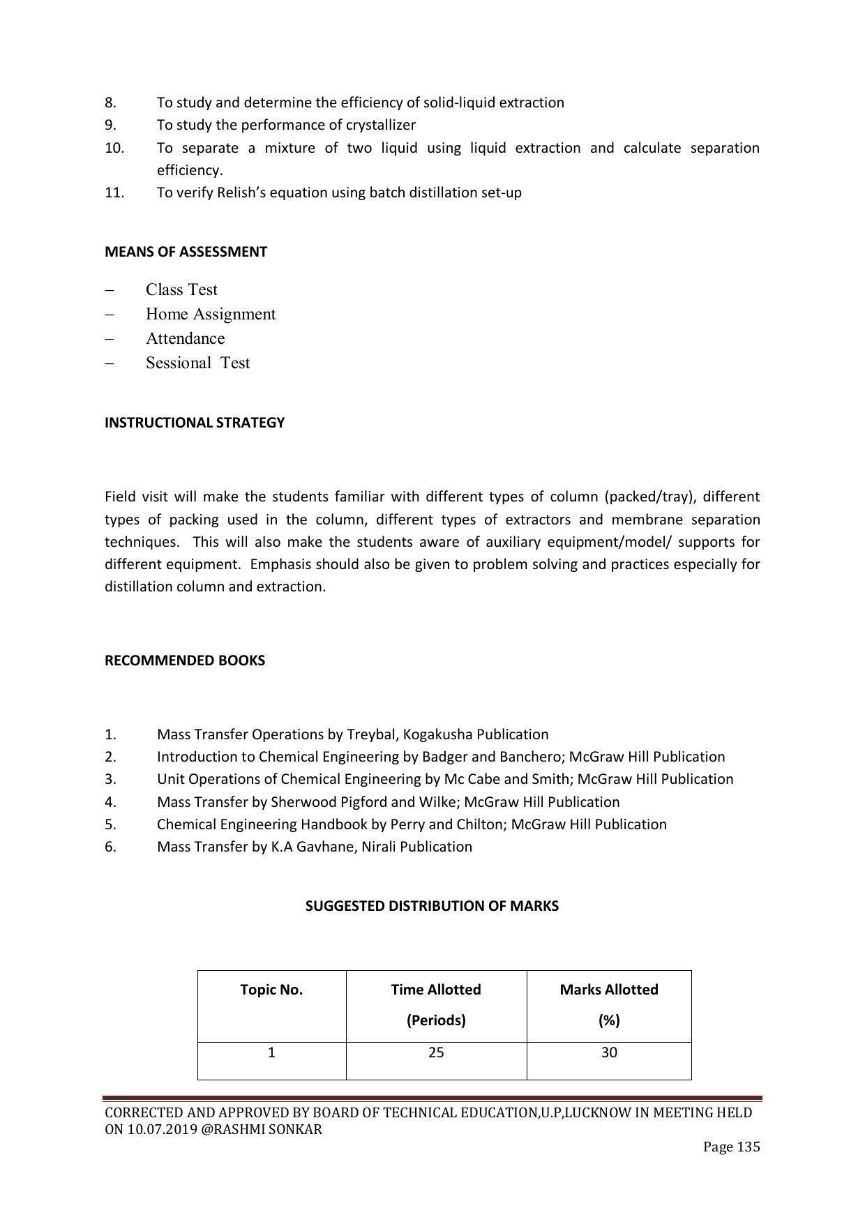 EFFECTIVE FROM JULY 2019-20 - SIX SEMESTER DIPLOMA COURSE IN CHEMICAL ENGINEERING - Page 135