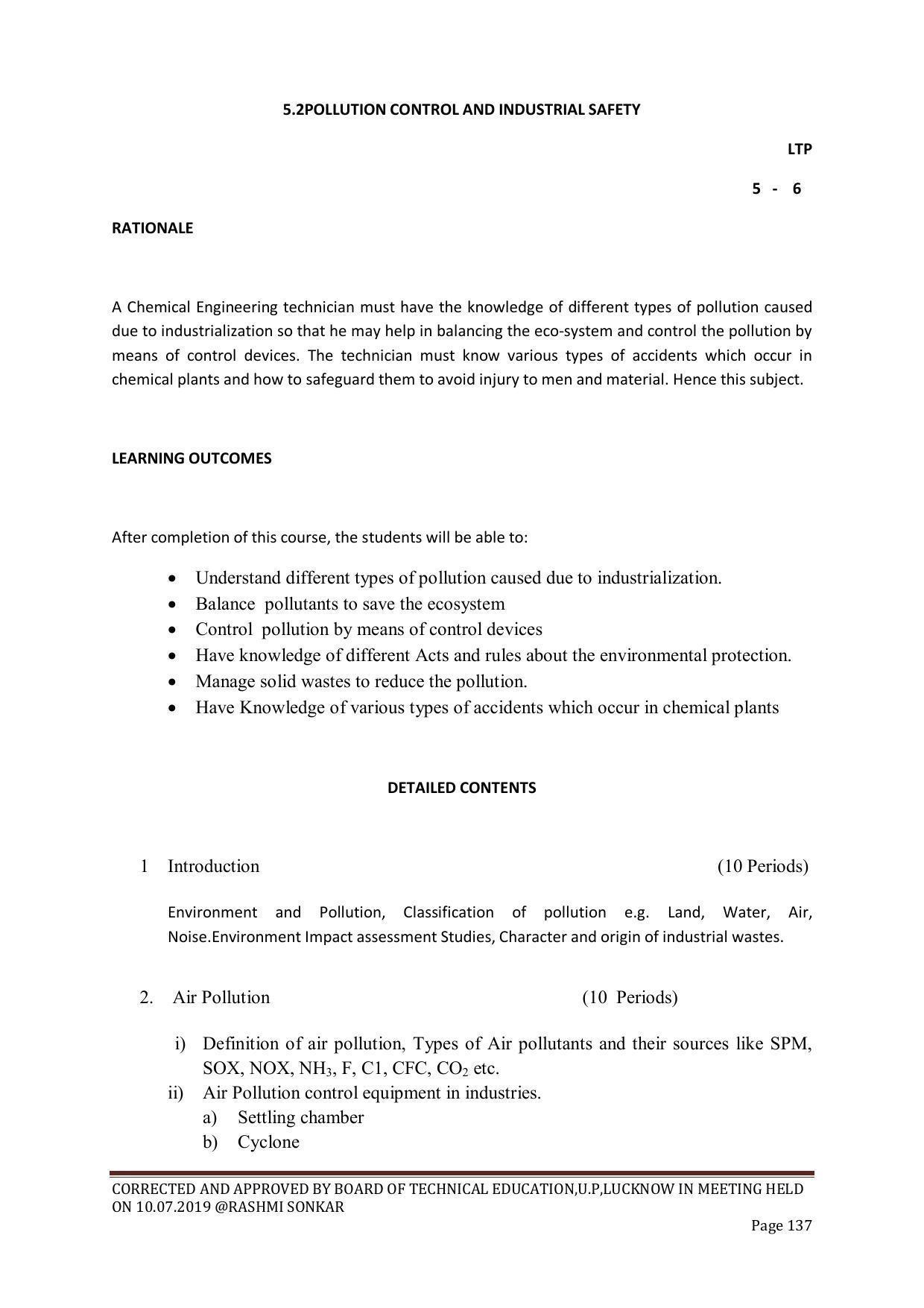 EFFECTIVE FROM JULY 2019-20 - SIX SEMESTER DIPLOMA COURSE IN CHEMICAL ENGINEERING - Page 137