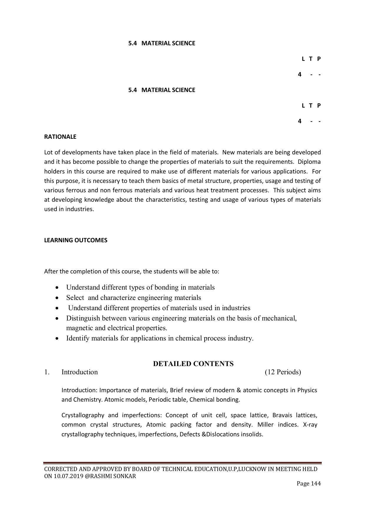 EFFECTIVE FROM JULY 2019-20 - SIX SEMESTER DIPLOMA COURSE IN CHEMICAL ENGINEERING - Page 144