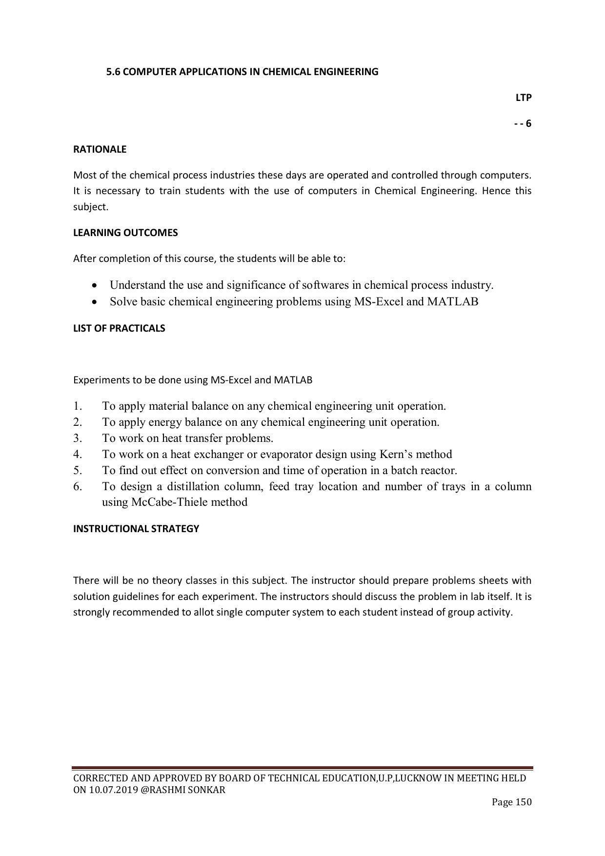EFFECTIVE FROM JULY 2019-20 - SIX SEMESTER DIPLOMA COURSE IN CHEMICAL ENGINEERING - Page 150