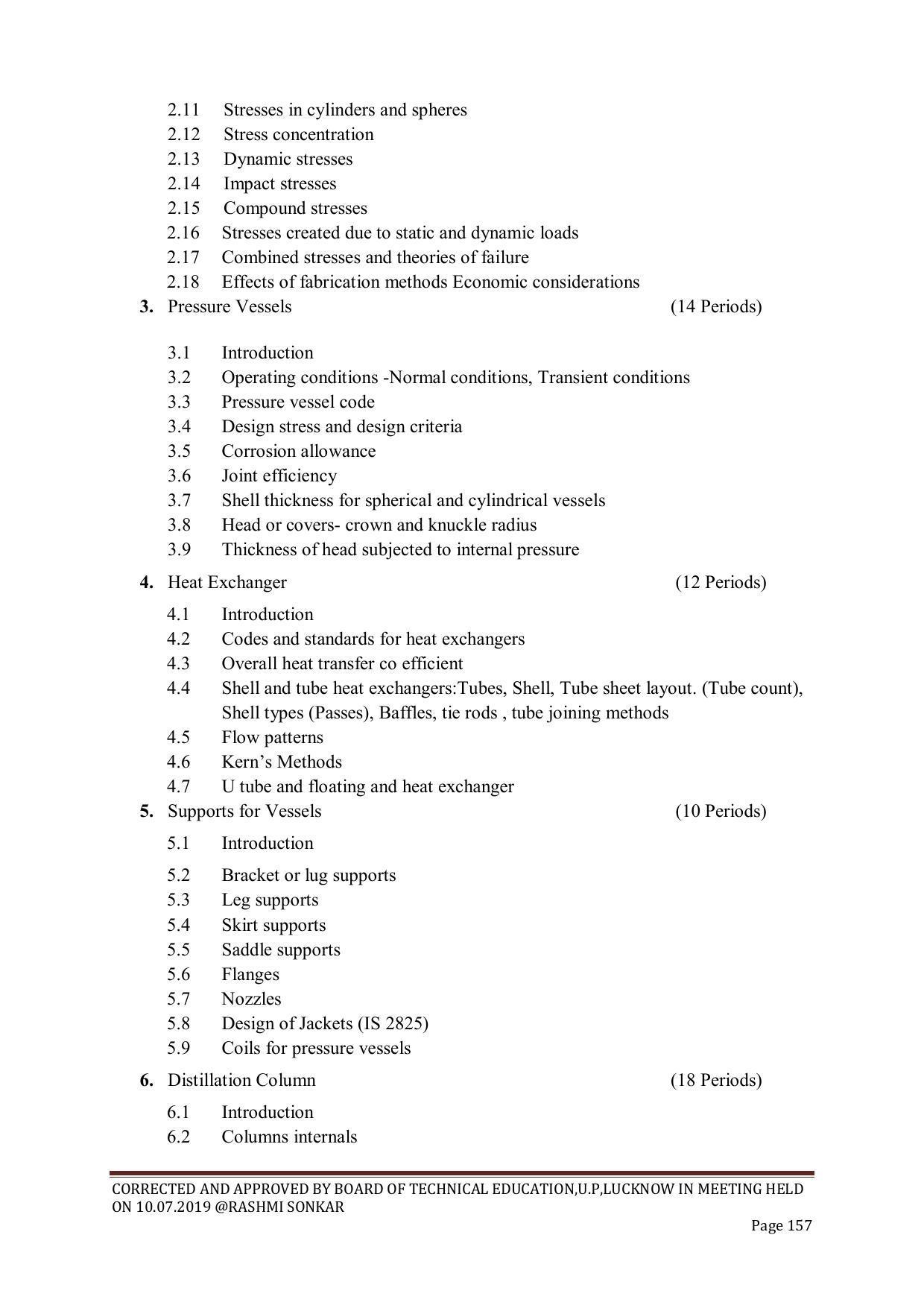 EFFECTIVE FROM JULY 2019-20 - SIX SEMESTER DIPLOMA COURSE IN CHEMICAL ENGINEERING - Page 157