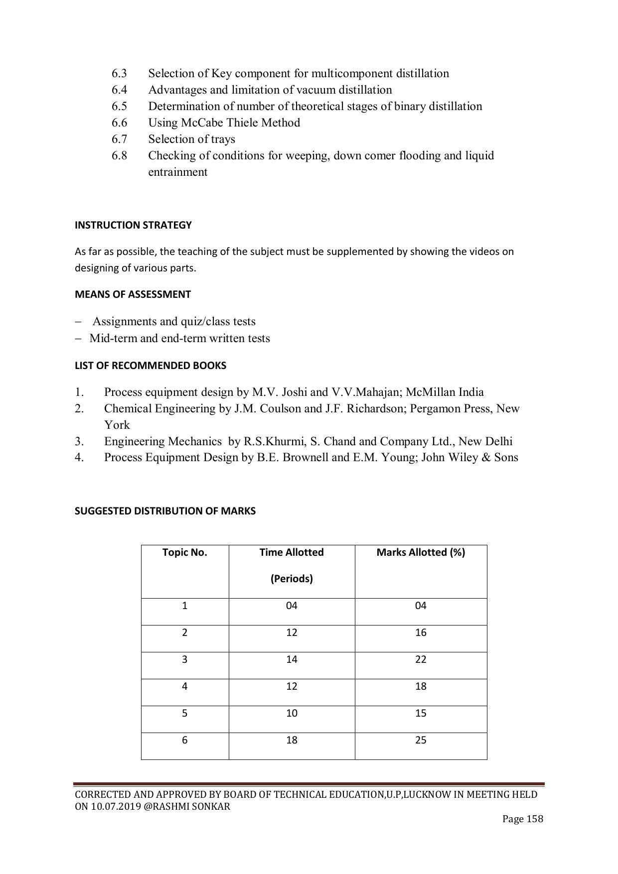 EFFECTIVE FROM JULY 2019-20 - SIX SEMESTER DIPLOMA COURSE IN CHEMICAL ENGINEERING - Page 158