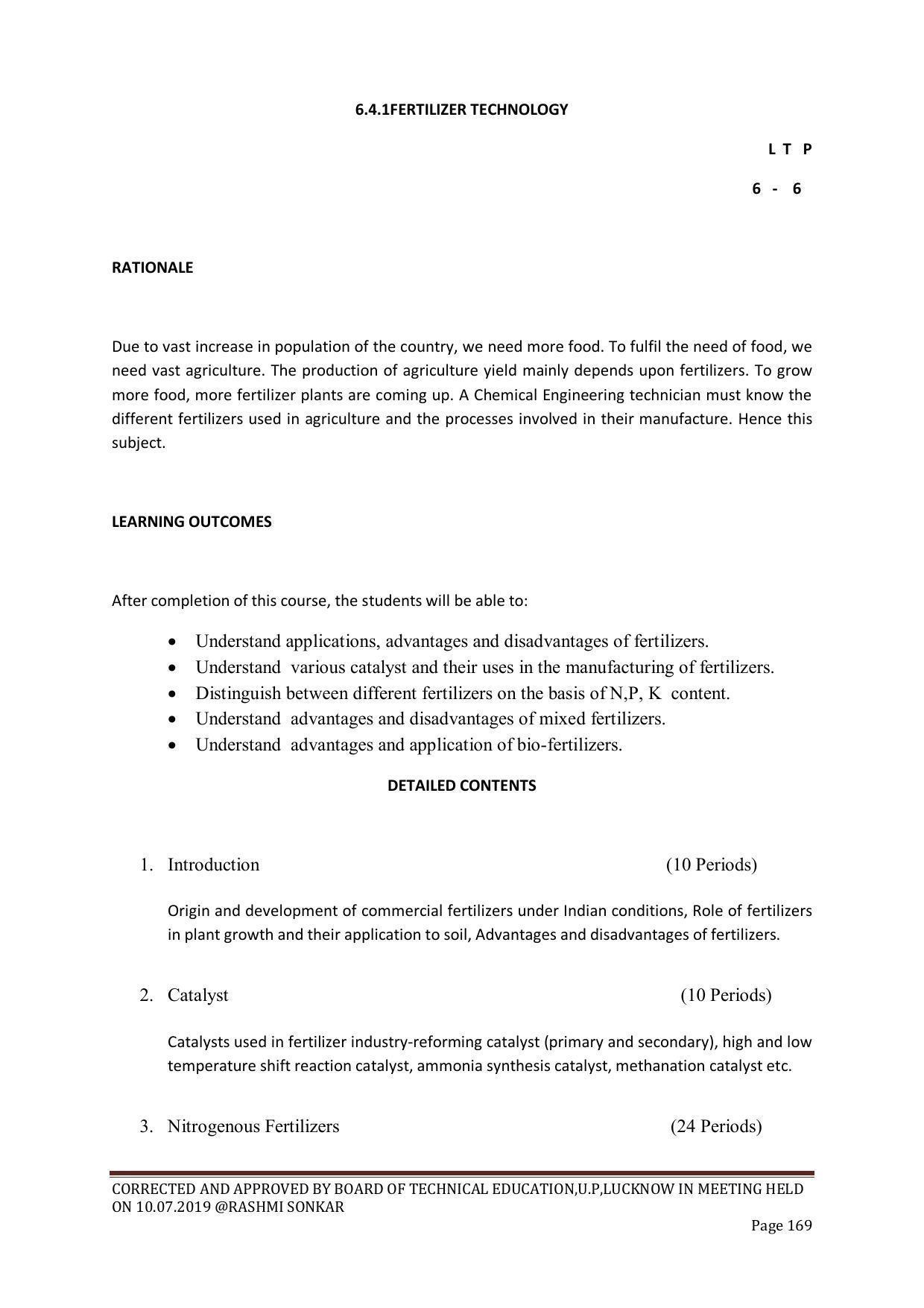 EFFECTIVE FROM JULY 2019-20 - SIX SEMESTER DIPLOMA COURSE IN CHEMICAL ENGINEERING - Page 169