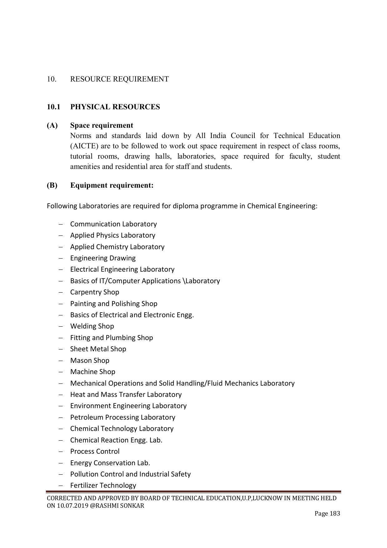 EFFECTIVE FROM JULY 2019-20 - SIX SEMESTER DIPLOMA COURSE IN CHEMICAL ENGINEERING - Page 183