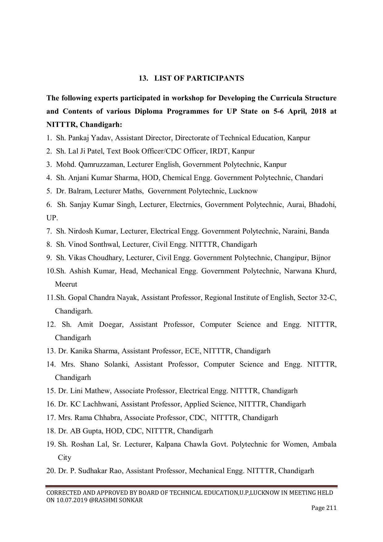 EFFECTIVE FROM JULY 2019-20 - SIX SEMESTER DIPLOMA COURSE IN CHEMICAL ENGINEERING - Page 211