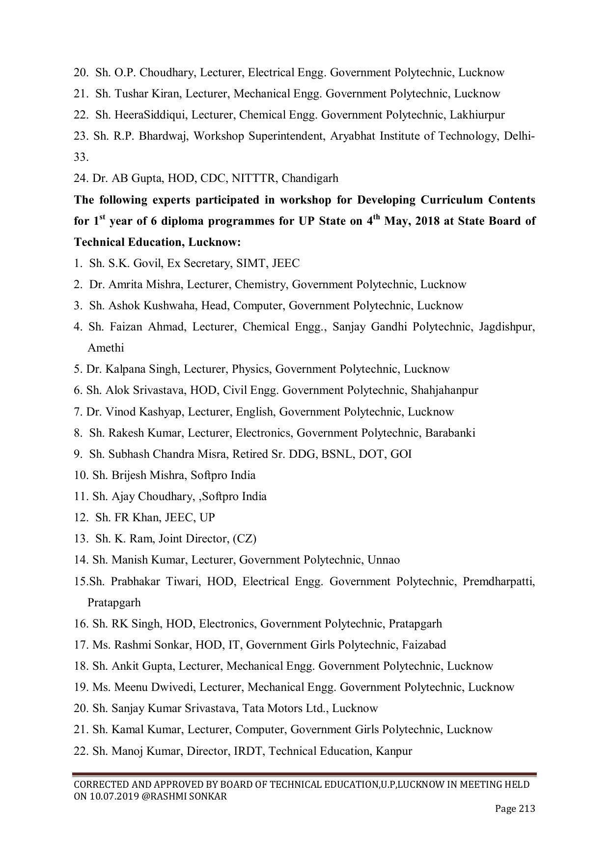 EFFECTIVE FROM JULY 2019-20 - SIX SEMESTER DIPLOMA COURSE IN CHEMICAL ENGINEERING - Page 213