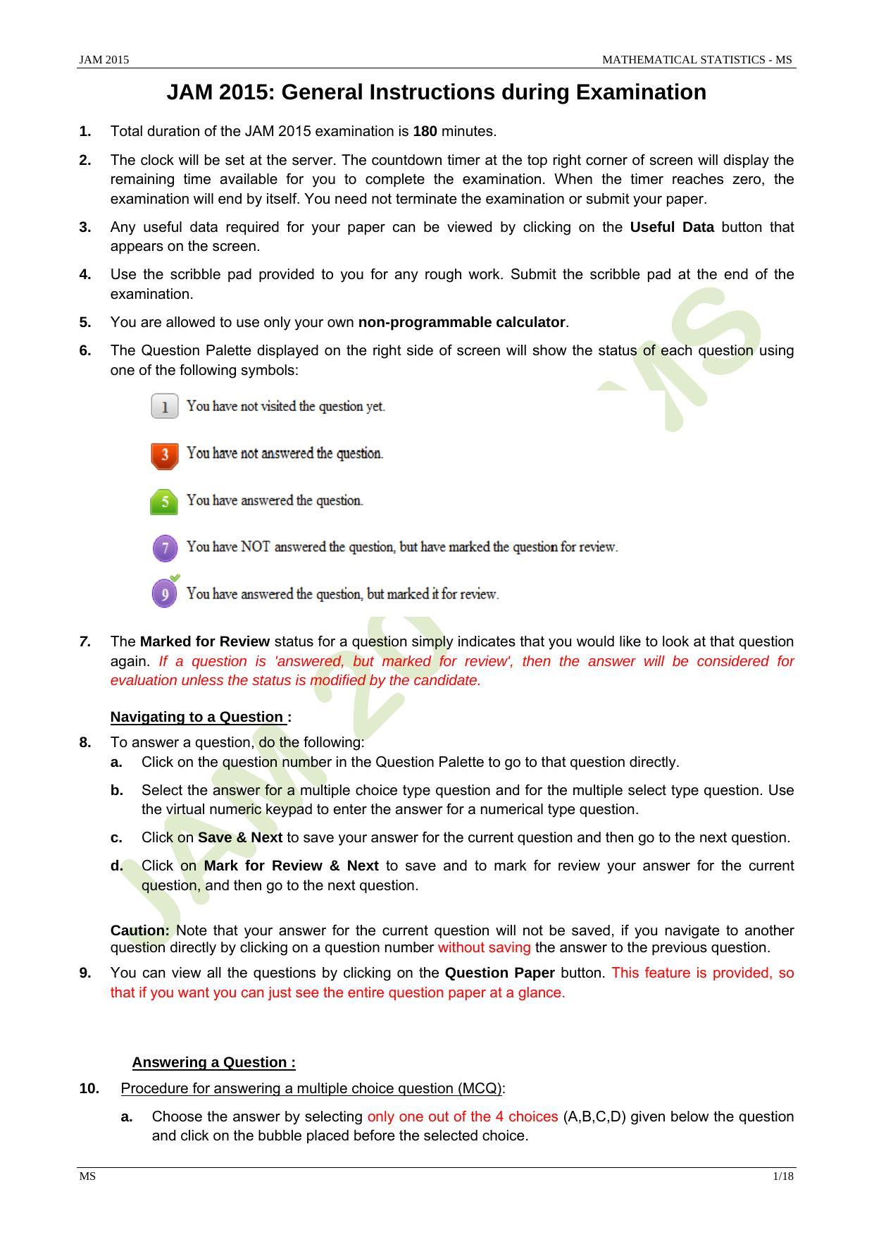 JAM 2015: MS Question Paper - Page 1