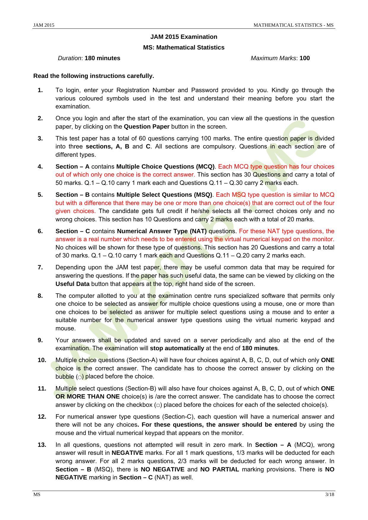 JAM 2015: MS Question Paper - Page 3