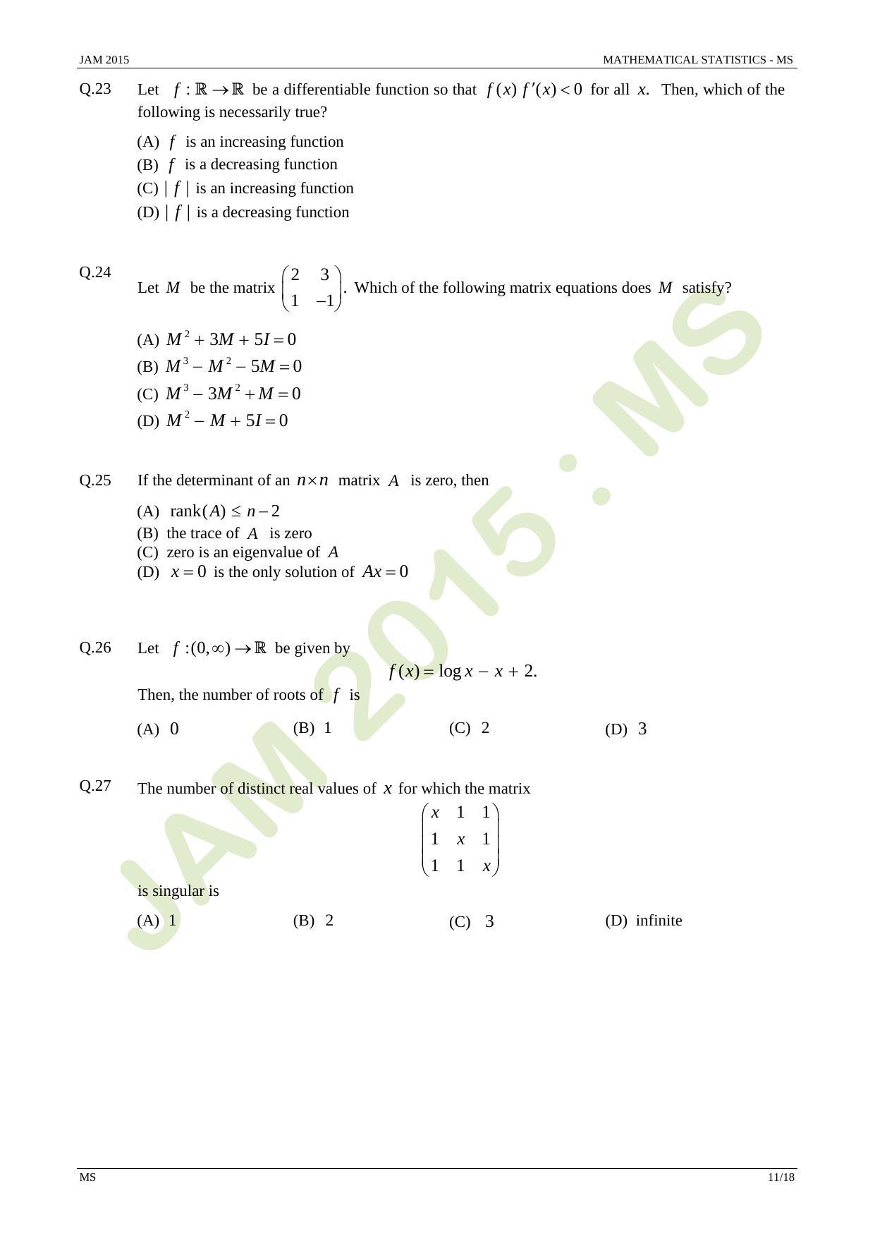 JAM 2015: MS Question Paper - Page 11