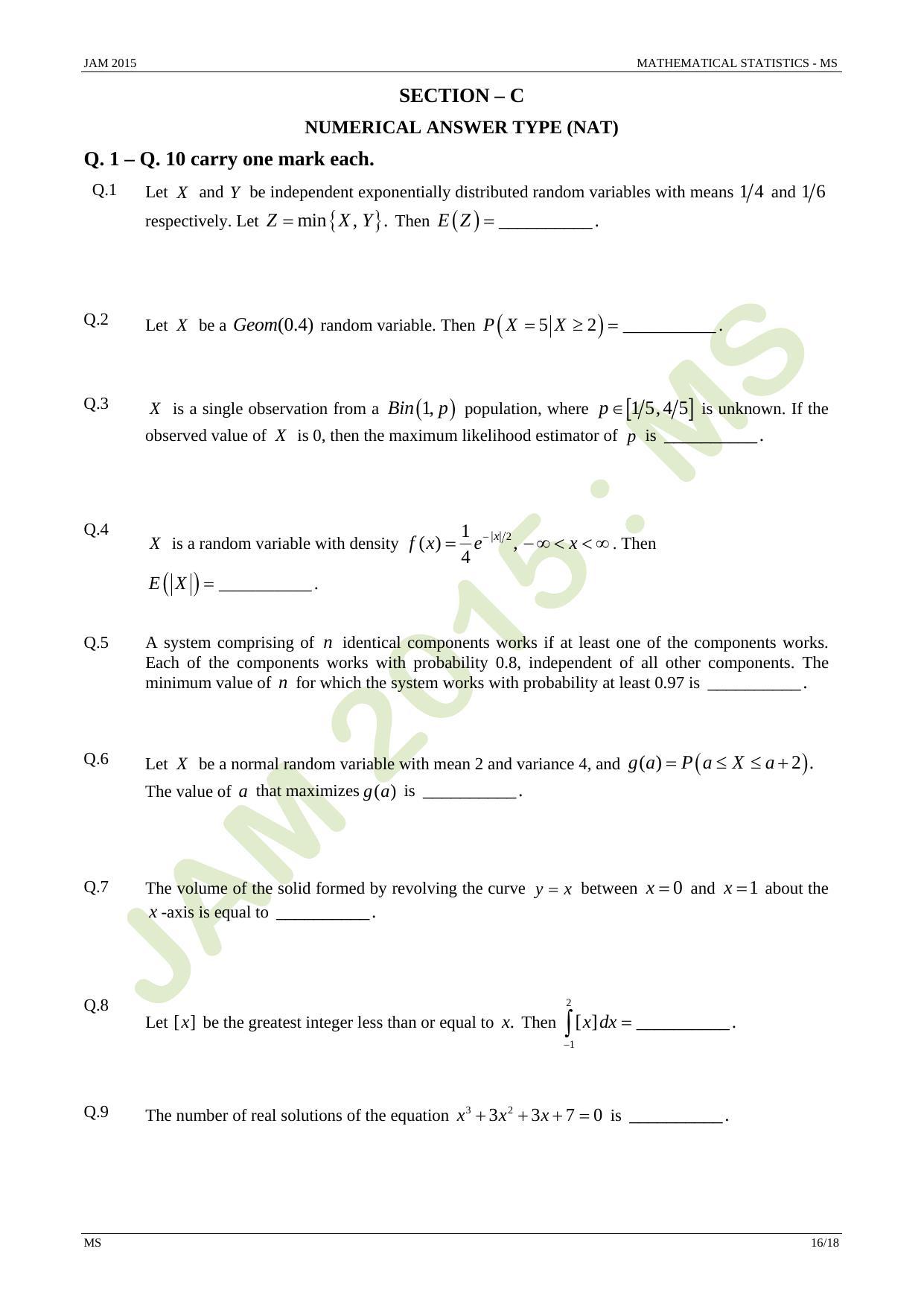 JAM 2015: MS Question Paper - Page 16