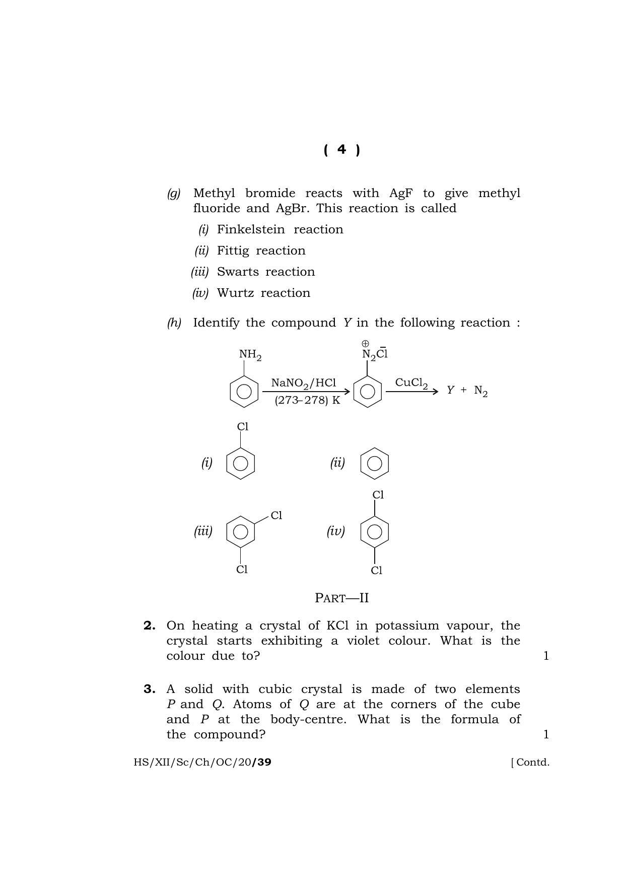 Meghalaya Board (MBOSE) Class 12 CHEMISTRY ( Theory ) ( Old Course ) 2020 Question Paper - Page 4