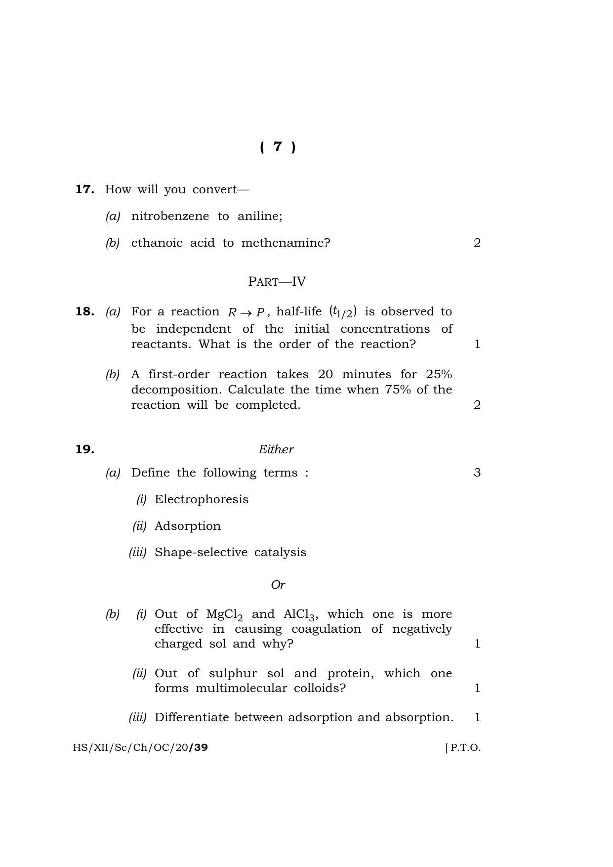 Meghalaya Board (MBOSE) Class 12 CHEMISTRY ( Theory ) ( Old Course ) 2020 Question Paper - Page 7