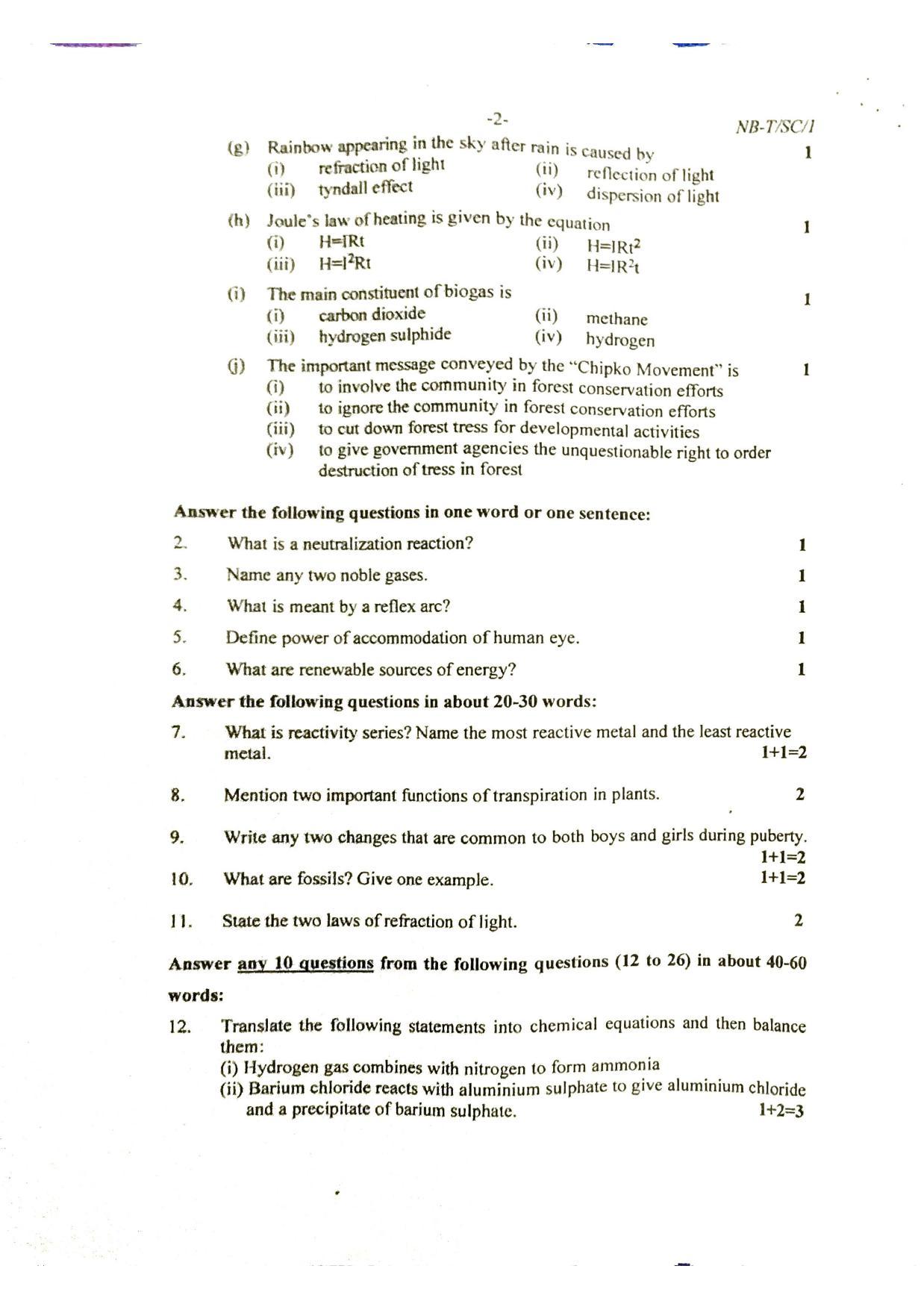 Nagaland Board Class 10 Science 2022 Question Paper - Page 2