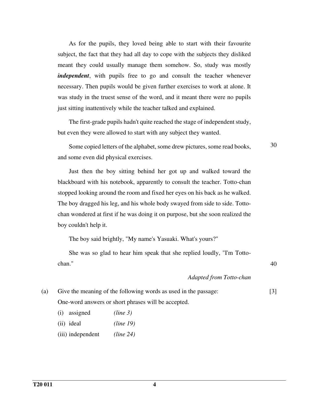 ICSE Class 10 English Paper I 2020 Question Paper - Page 4