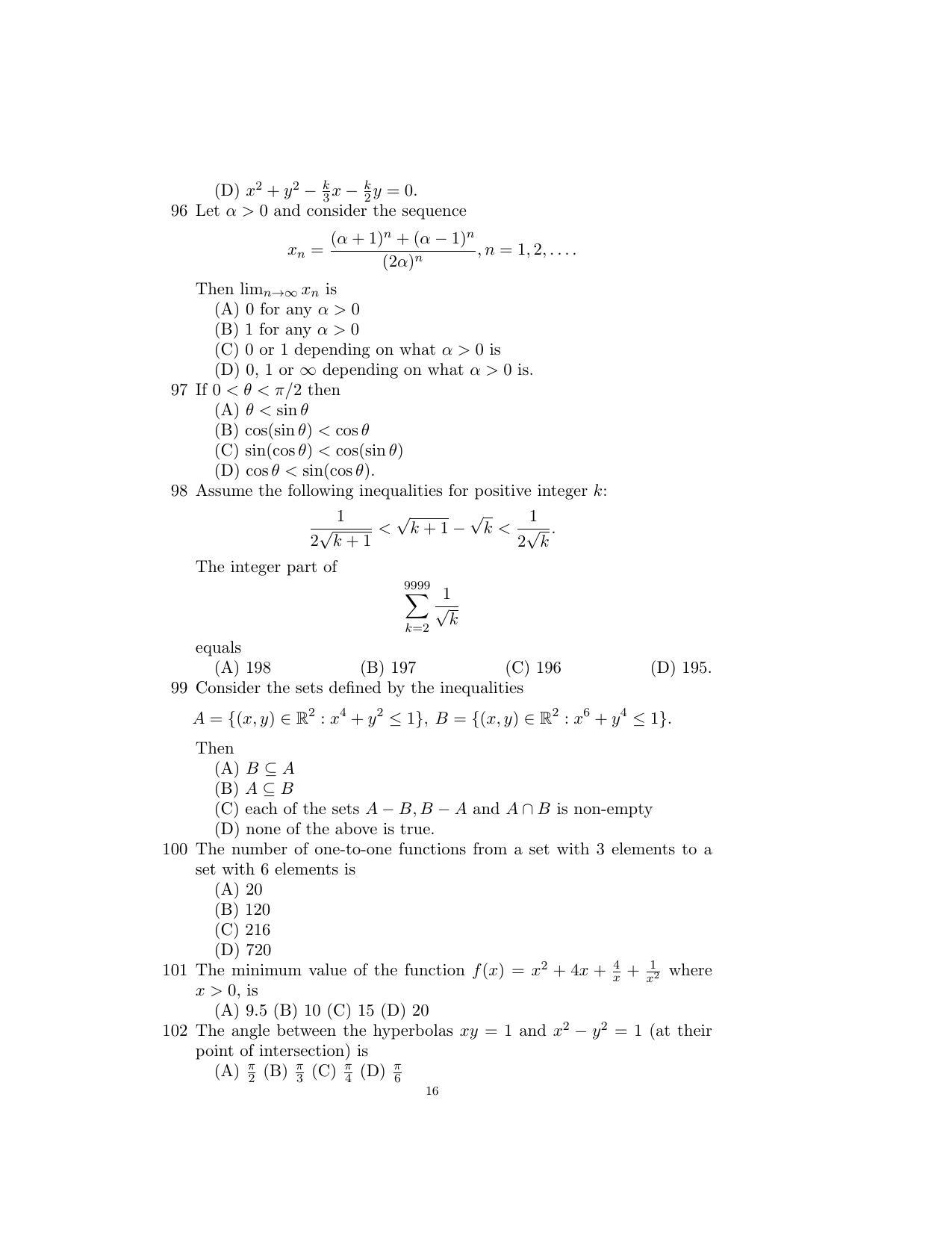 ISI Admission Test B.Stat UGA 2016 Sample Paper - Page 16