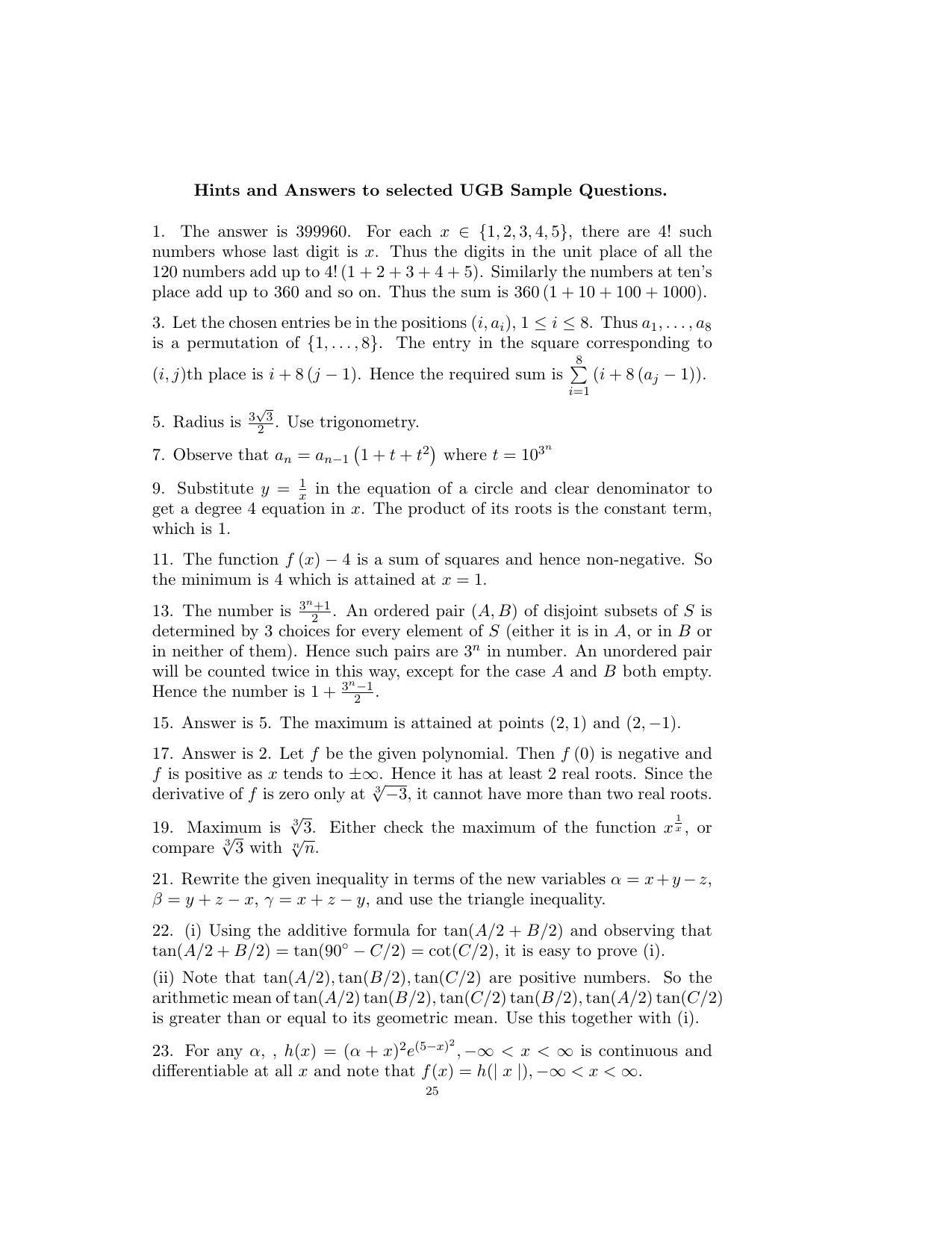 ISI Admission Test B.Stat UGA 2016 Sample Paper - Page 25