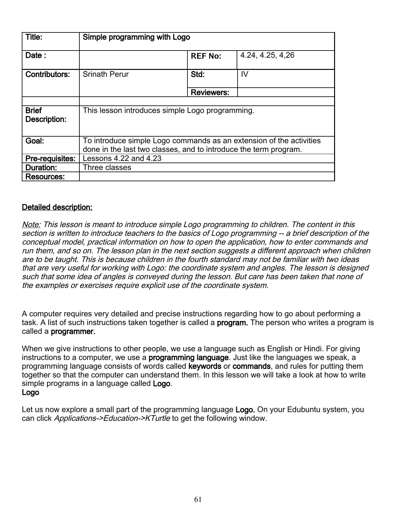 Worksheet for Class 4 Computers Assignment 14 Ms Logo - Page 1