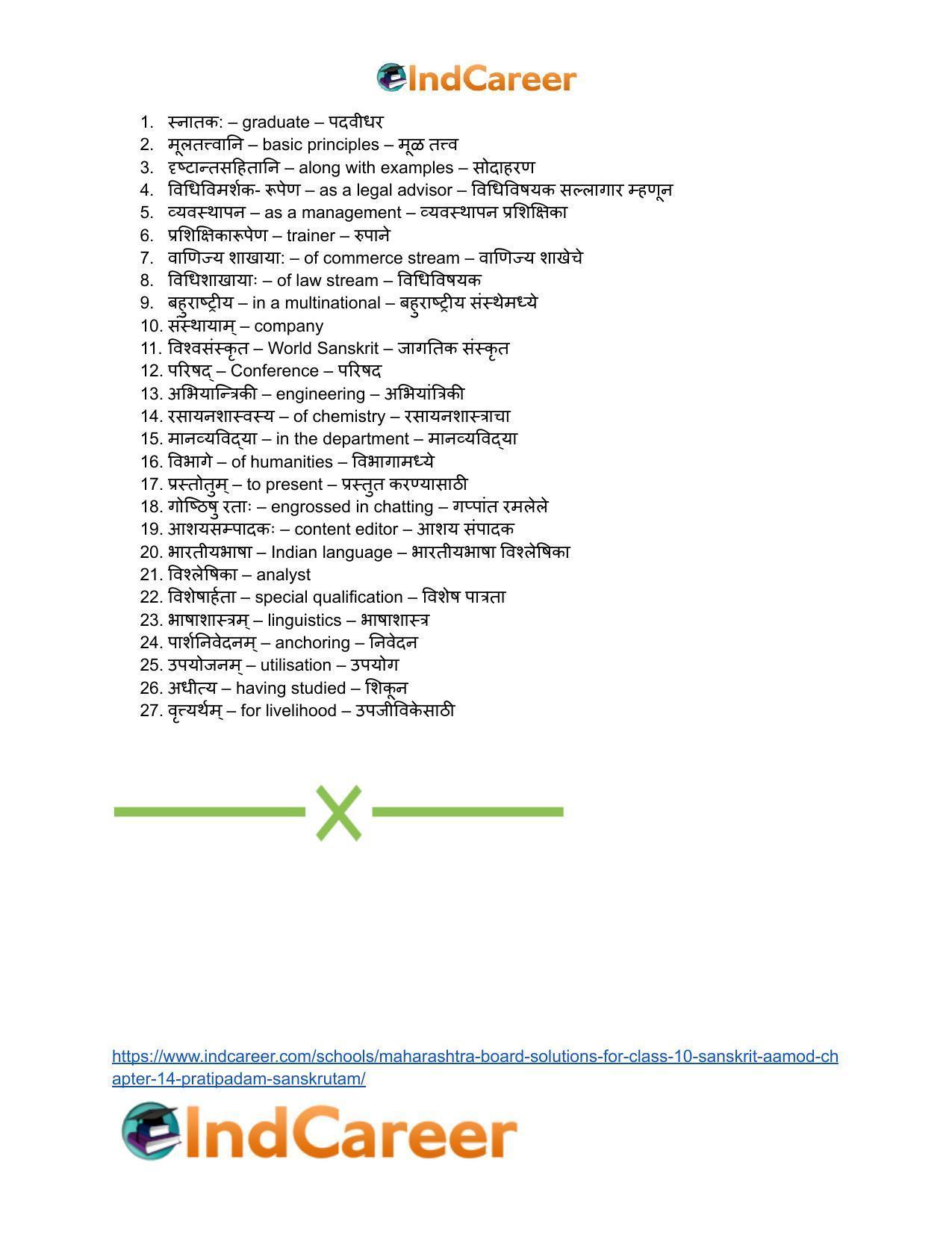 Maharashtra Board Solutions for Class 10- Sanskrit Aamod: Chapter 14- प्रतिपदं संस्कृतम् - Page 30