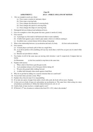 CBSE Worksheets for Class 9 Physics Assignment 9