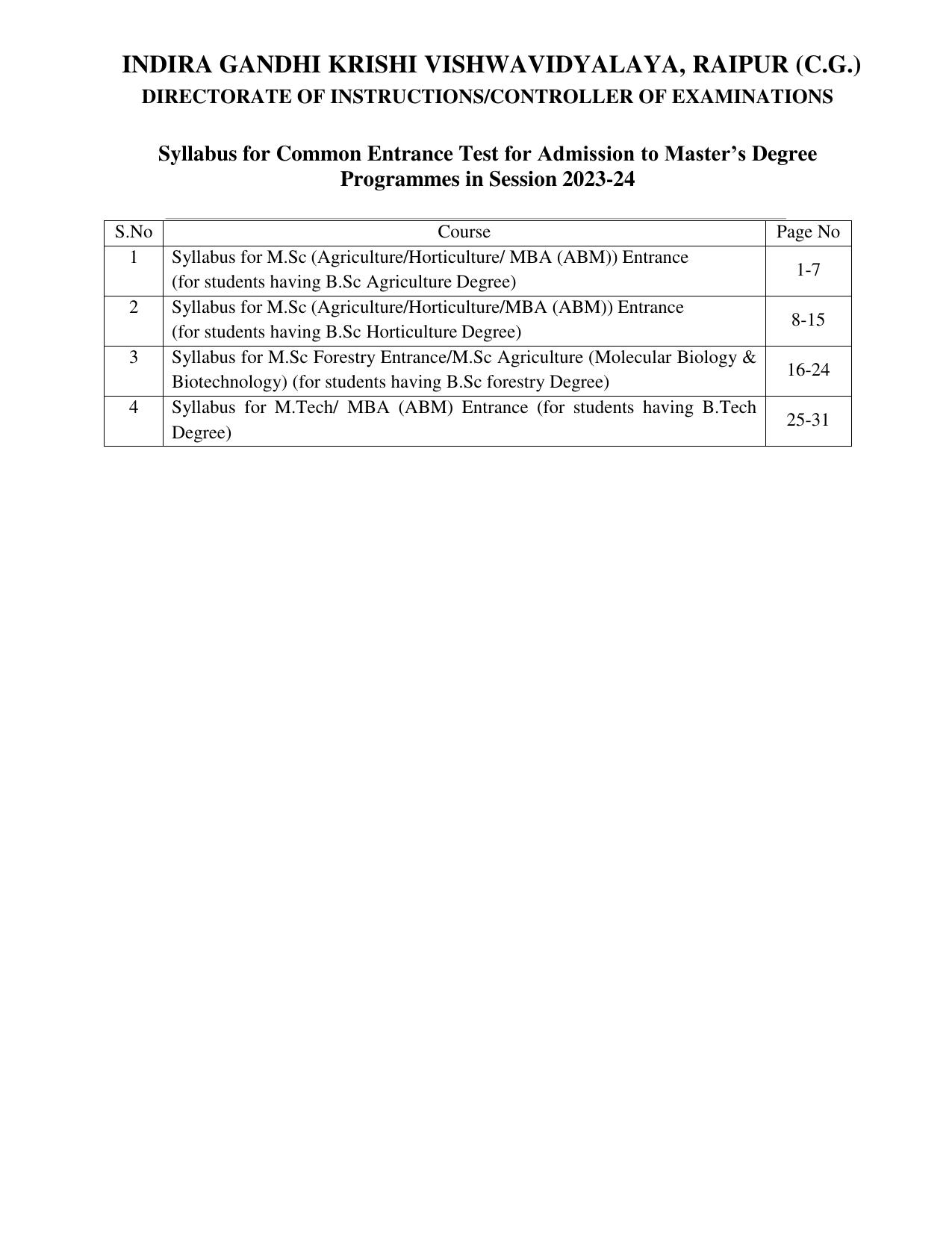 IGKV CET Syllabus - Page 2