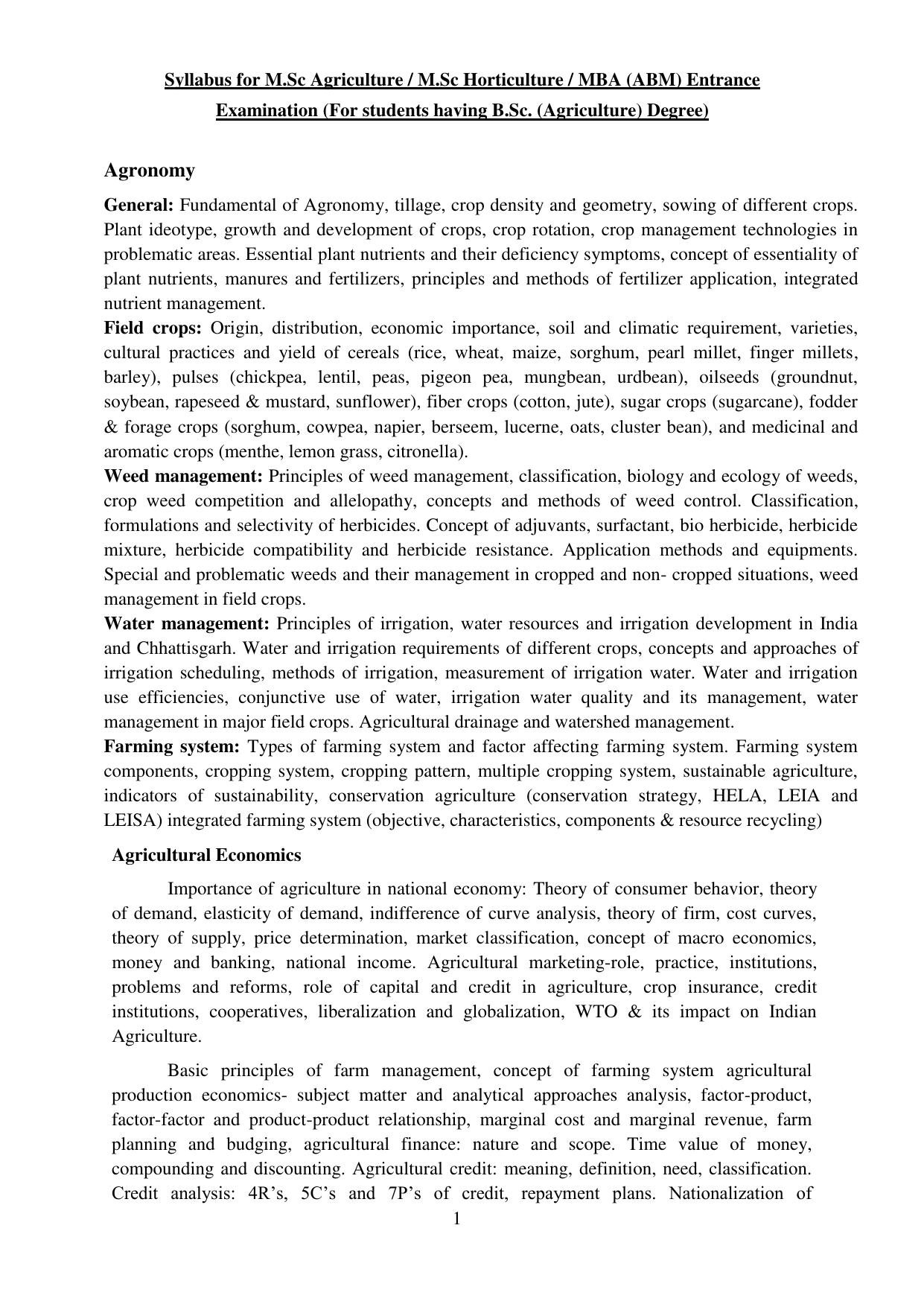 IGKV CET Syllabus - Page 3