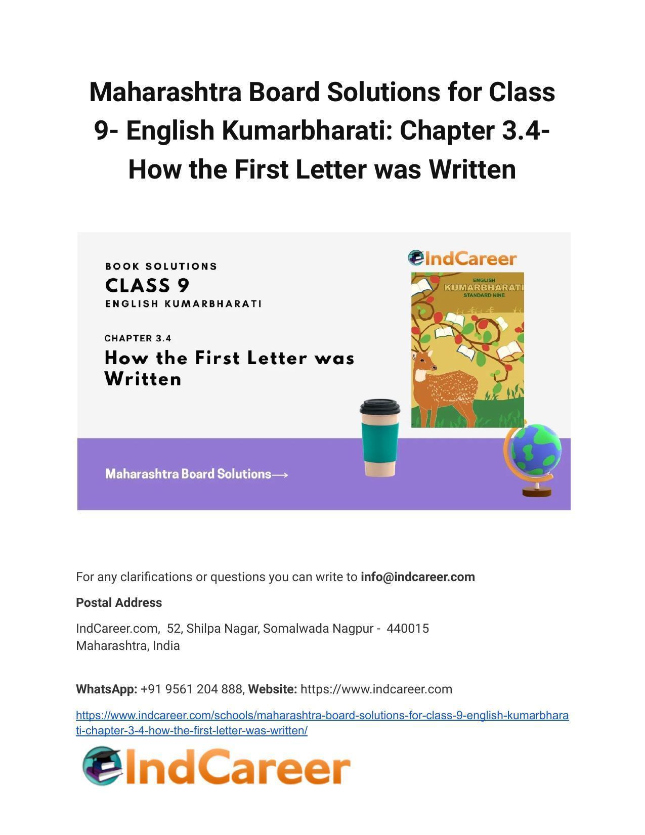 Maharashtra Board Solutions for Class 9- English Kumarbharati: Chapter 3.4- How the First Letter was Written - Page 1
