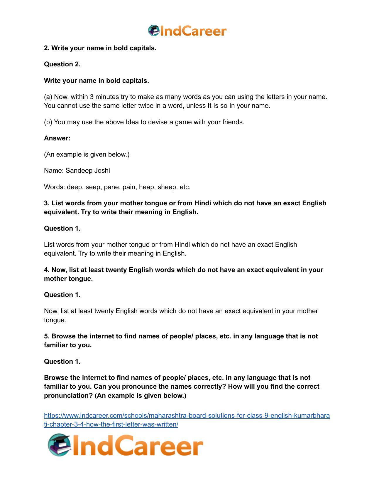 Maharashtra Board Solutions for Class 9- English Kumarbharati: Chapter 3.4- How the First Letter was Written - Page 4