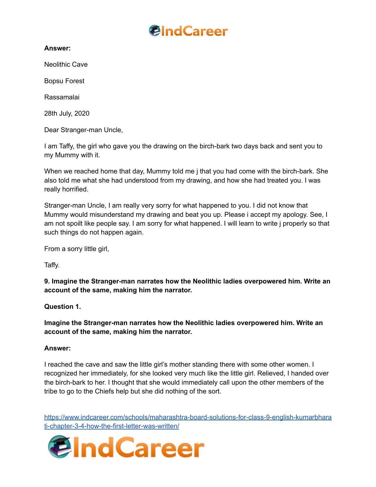Maharashtra Board Solutions for Class 9- English Kumarbharati: Chapter 3.4- How the First Letter was Written - Page 9