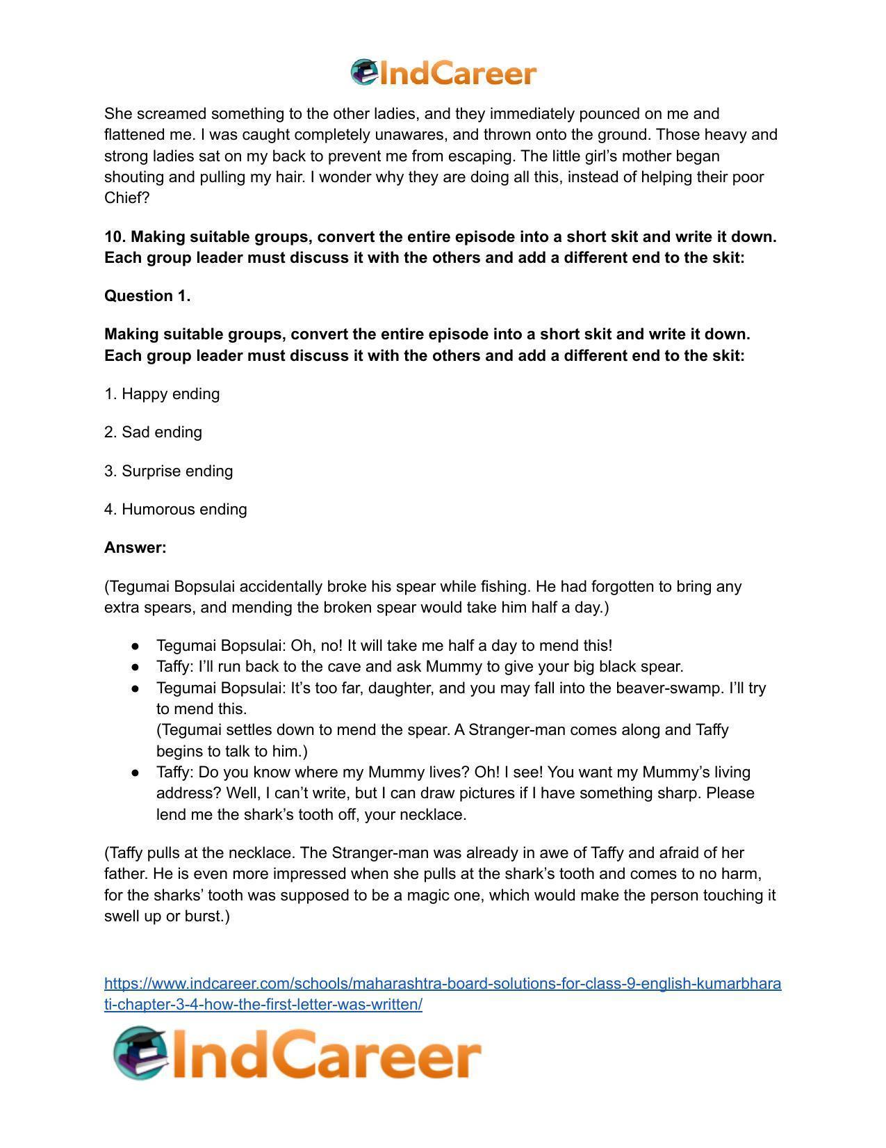 Maharashtra Board Solutions for Class 9- English Kumarbharati: Chapter 3.4- How the First Letter was Written - Page 10