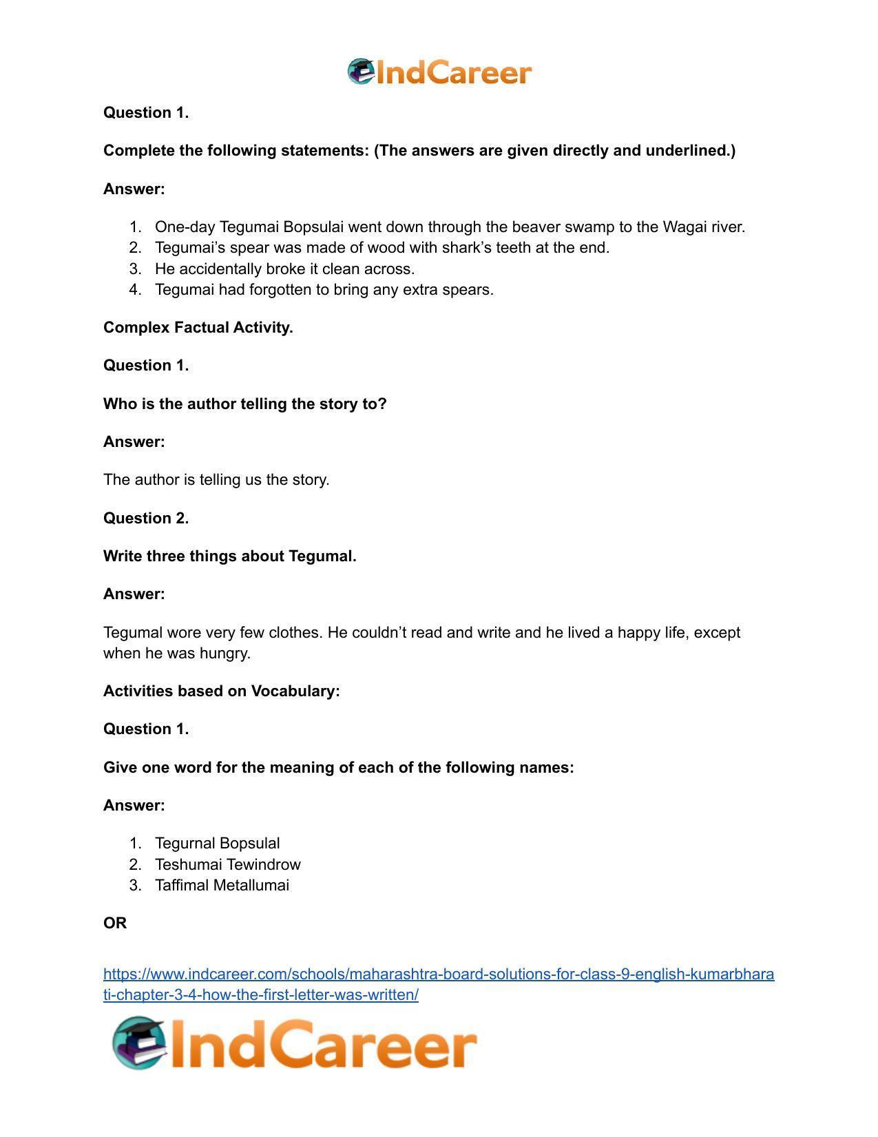 Maharashtra Board Solutions for Class 9- English Kumarbharati: Chapter 3.4- How the First Letter was Written - Page 12