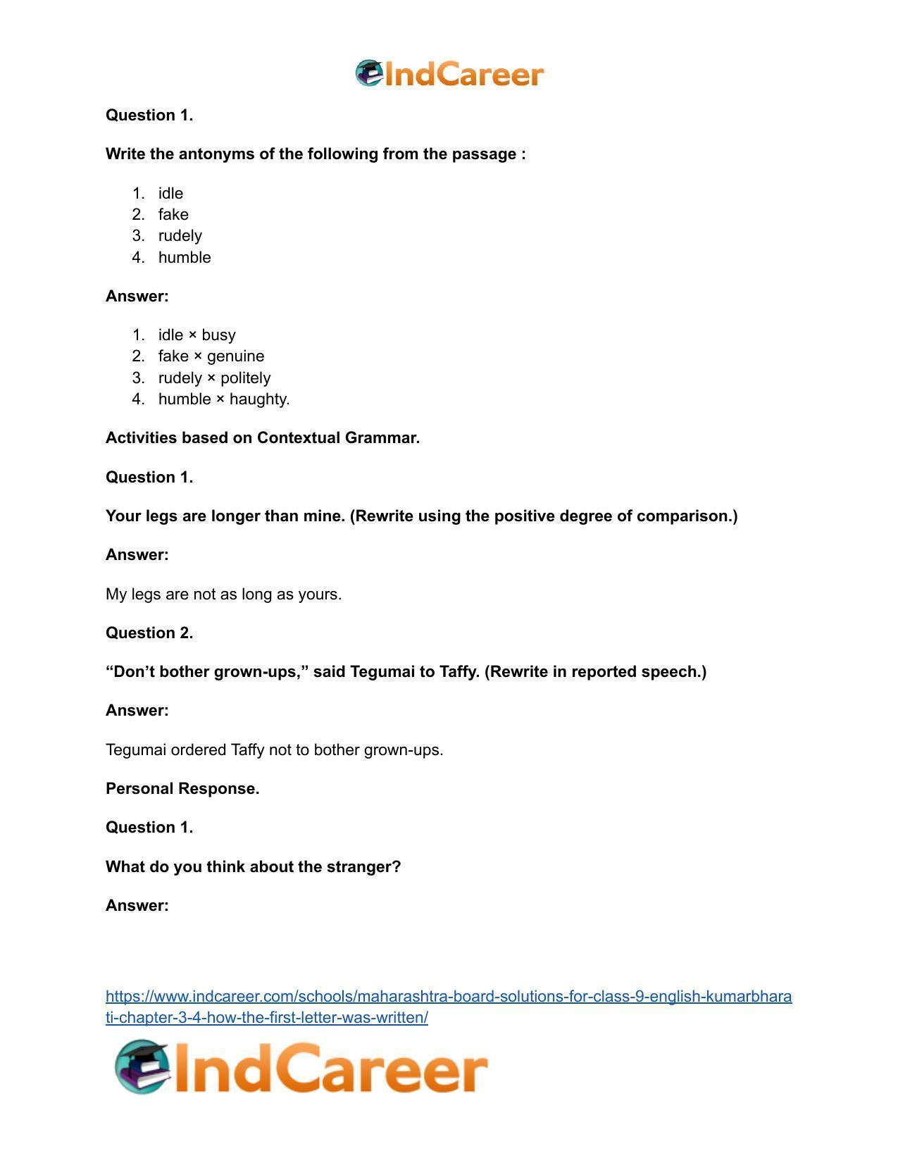 Maharashtra Board Solutions for Class 9- English Kumarbharati: Chapter 3.4- How the First Letter was Written - Page 16