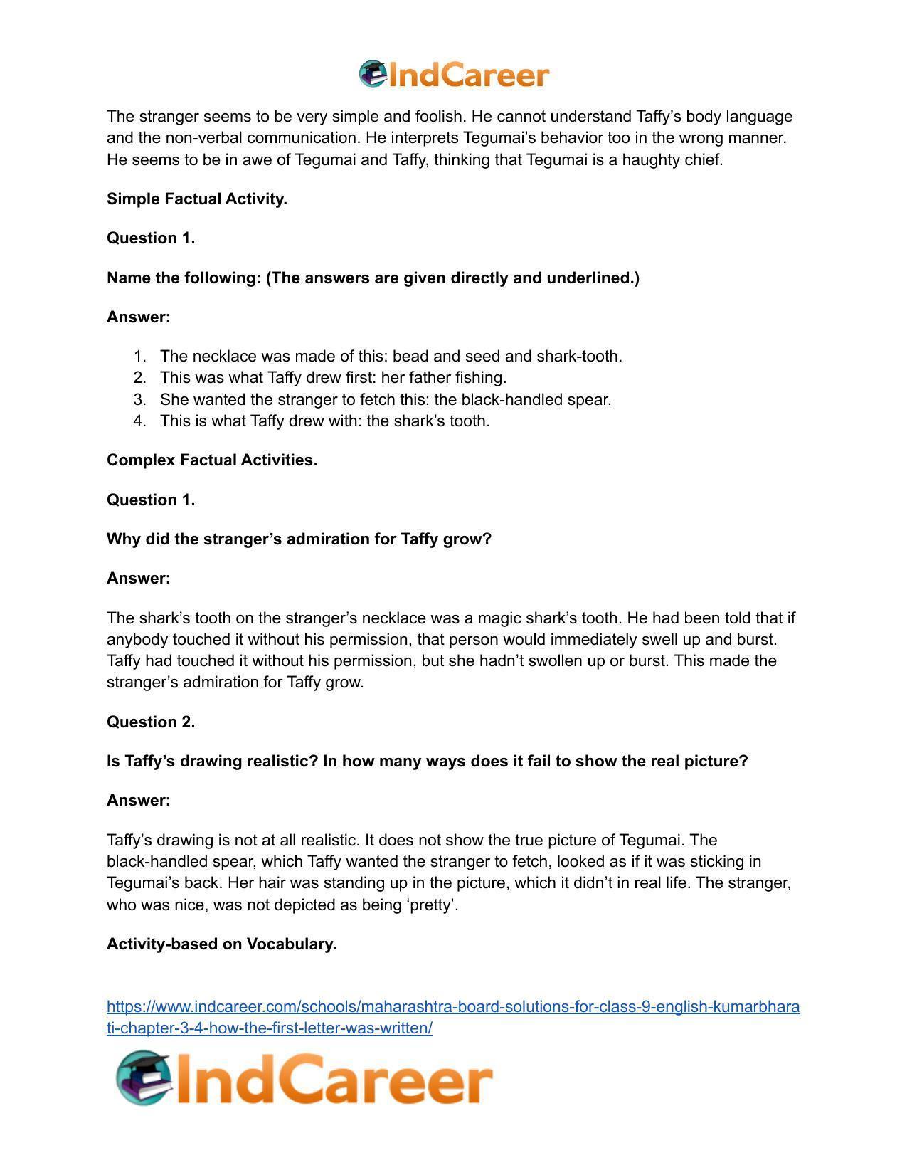 Maharashtra Board Solutions for Class 9- English Kumarbharati: Chapter 3.4- How the First Letter was Written - Page 17