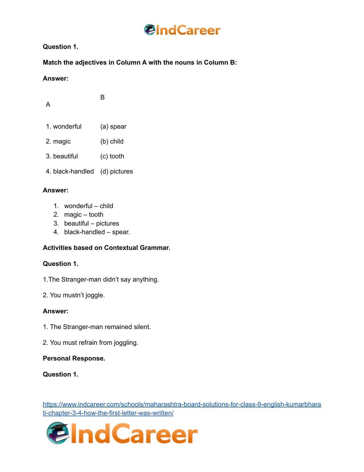 Maharashtra Board Solutions for Class 9- English Kumarbharati: Chapter 3.4- How the First Letter was Written - Page 18