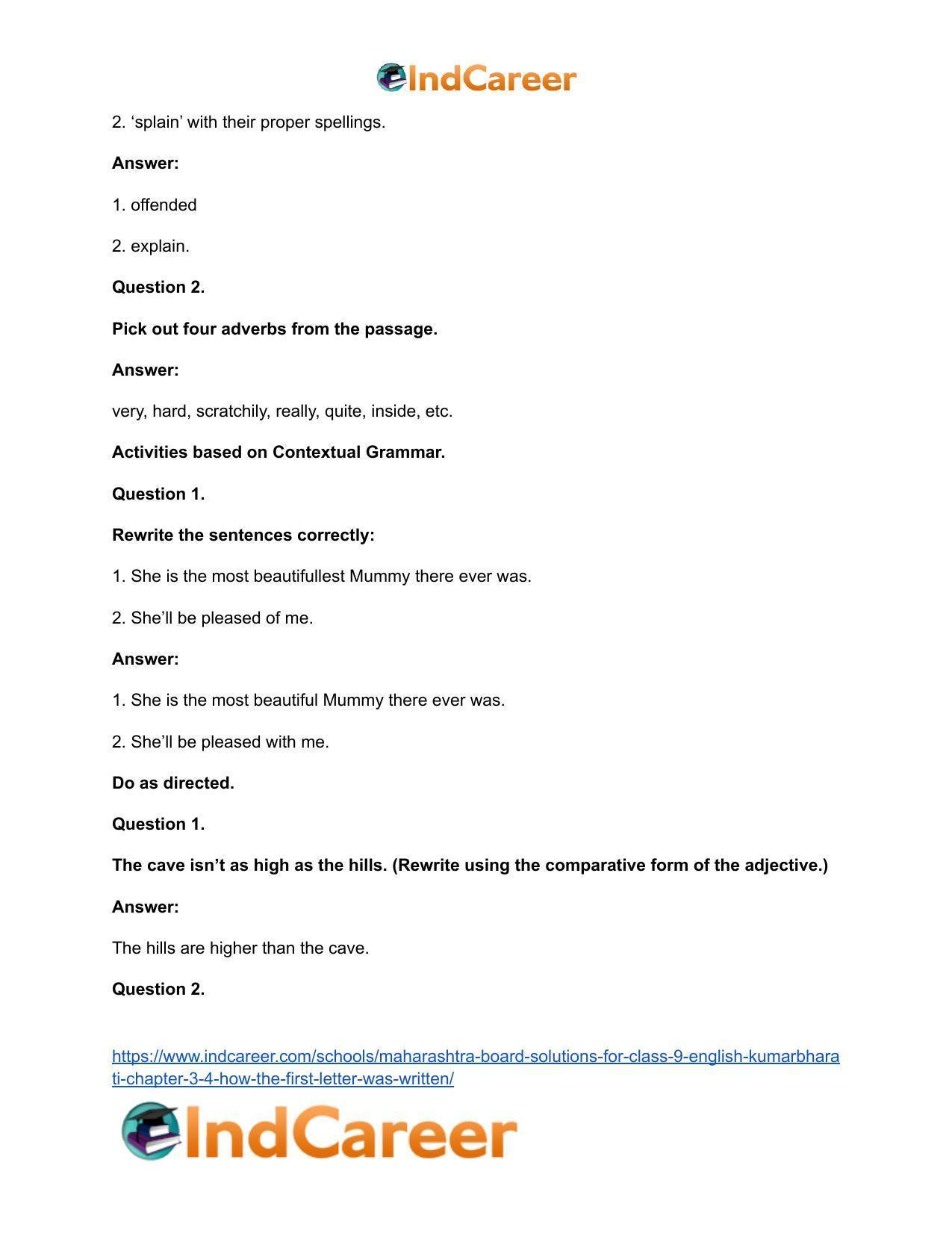 Maharashtra Board Solutions for Class 9- English Kumarbharati: Chapter 3.4- How the First Letter was Written - Page 20