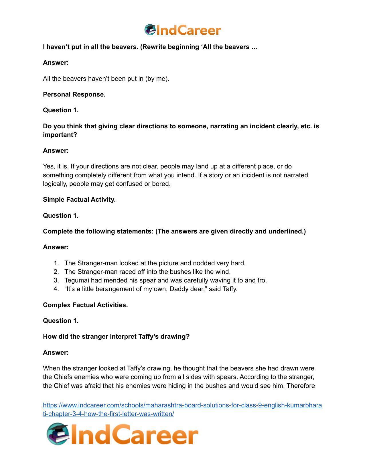 Maharashtra Board Solutions for Class 9- English Kumarbharati: Chapter 3.4- How the First Letter was Written - Page 21