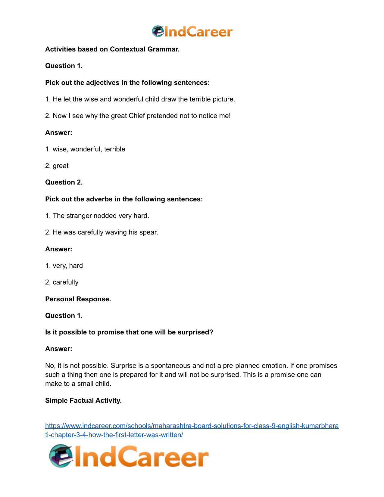 Maharashtra Board Solutions for Class 9- English Kumarbharati: Chapter 3.4- How the First Letter was Written - Page 23