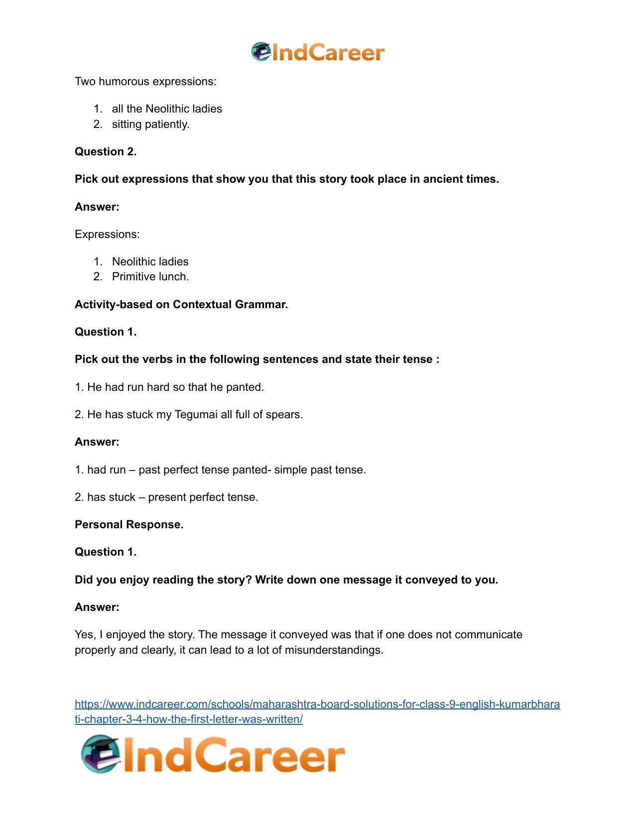 Maharashtra Board Solutions for Class 9- English Kumarbharati: Chapter 3.4- How the First Letter was Written - Page 25