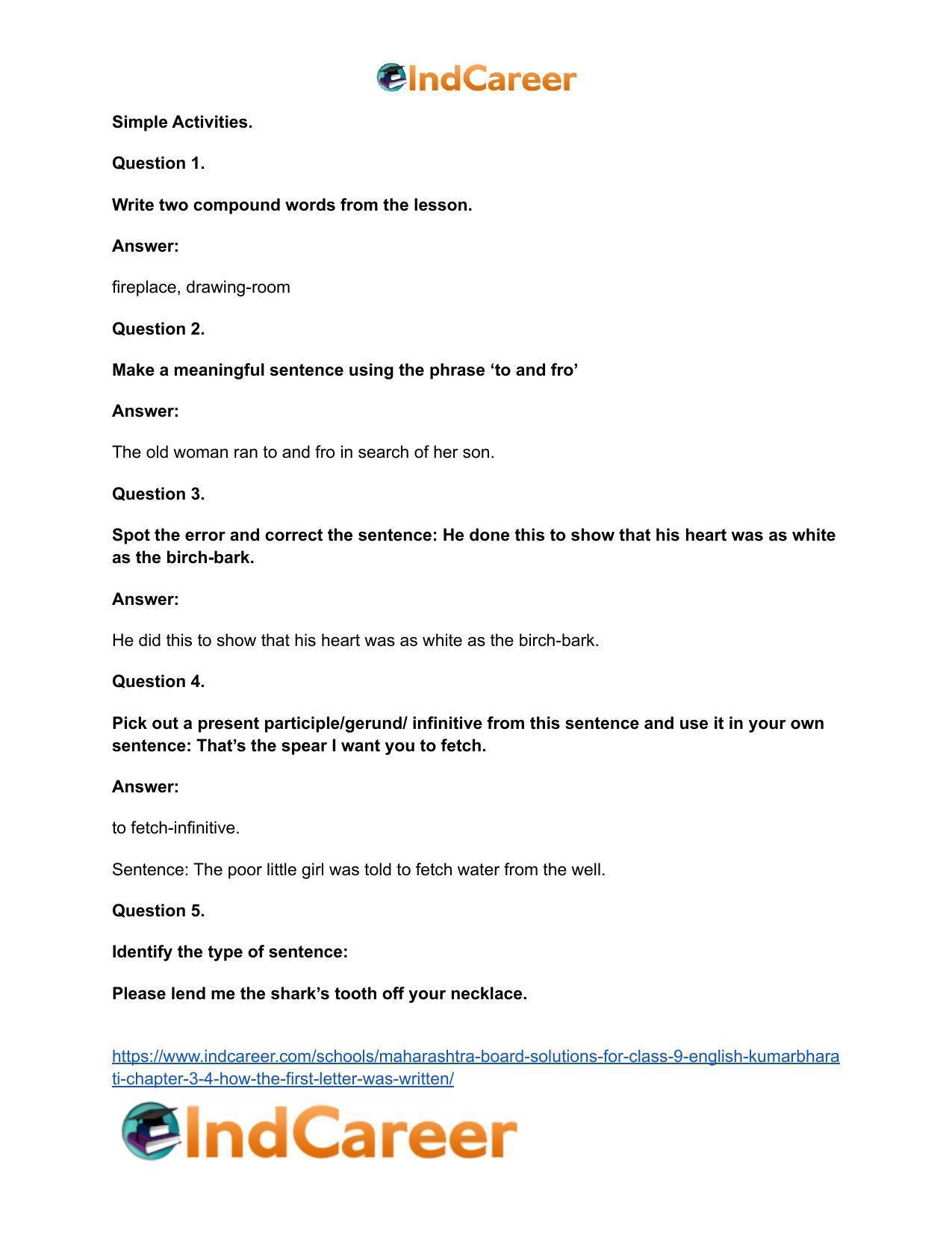 Maharashtra Board Solutions for Class 9- English Kumarbharati: Chapter 3.4- How the First Letter was Written - Page 26