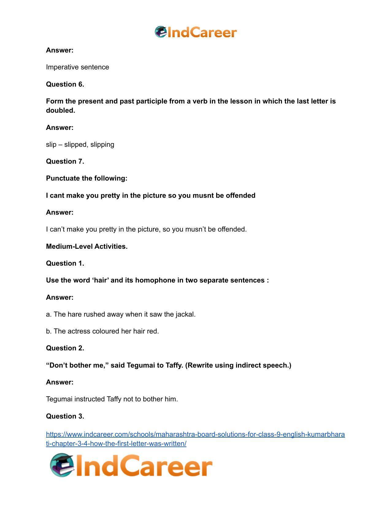 Maharashtra Board Solutions for Class 9- English Kumarbharati: Chapter 3.4- How the First Letter was Written - Page 27