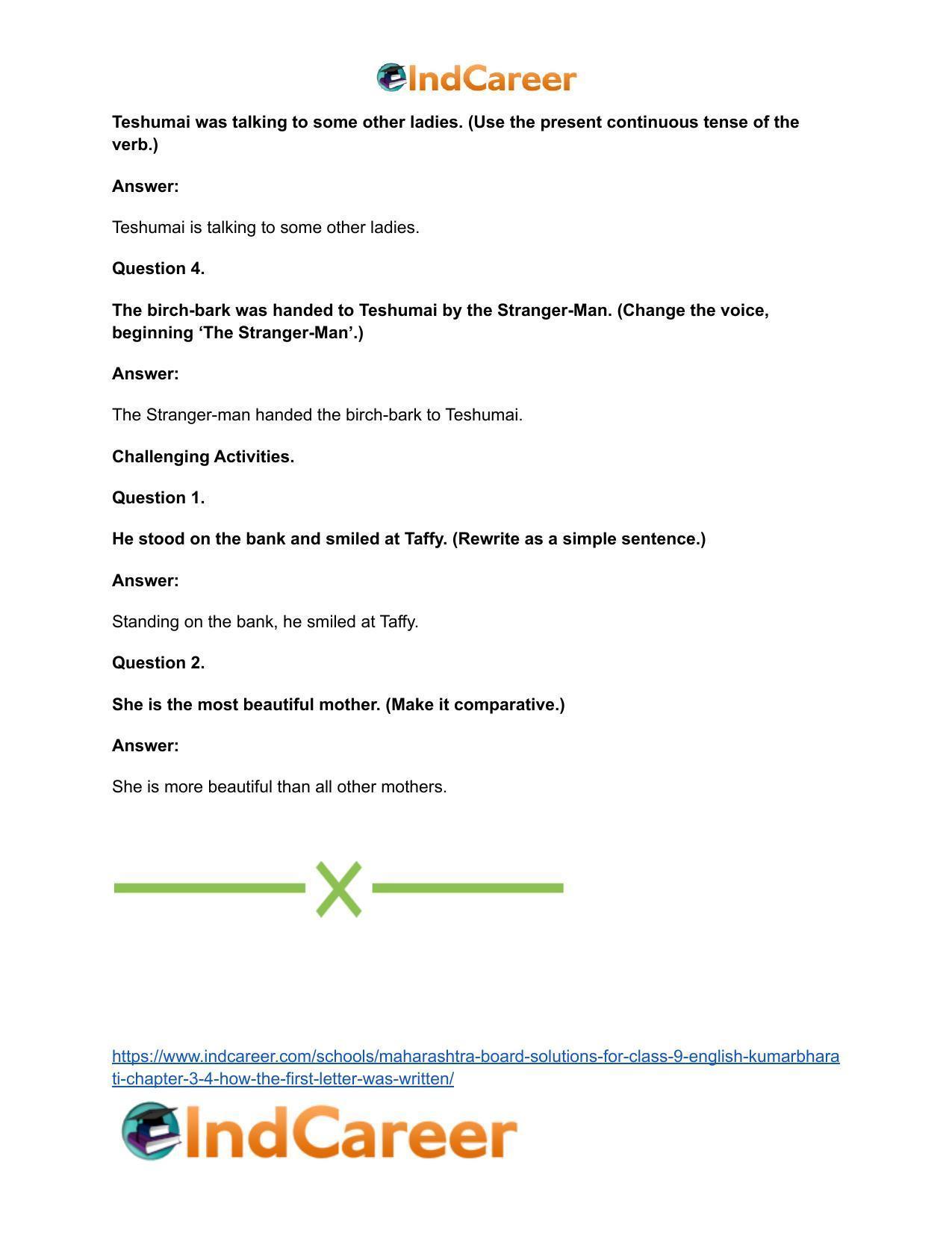 Maharashtra Board Solutions for Class 9- English Kumarbharati: Chapter 3.4- How the First Letter was Written - Page 28