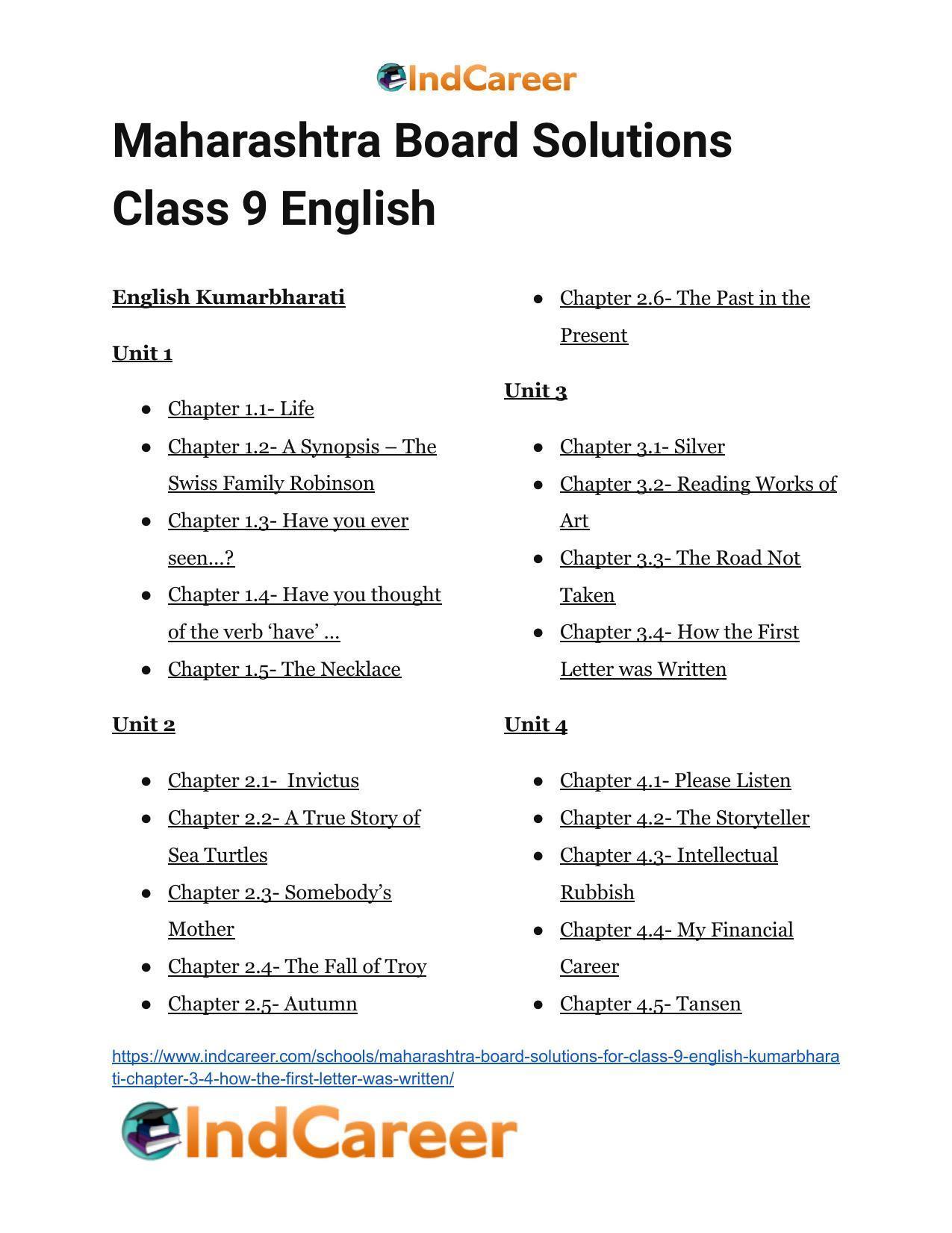 Maharashtra Board Solutions for Class 9- English Kumarbharati: Chapter 3.4- How the First Letter was Written - Page 29