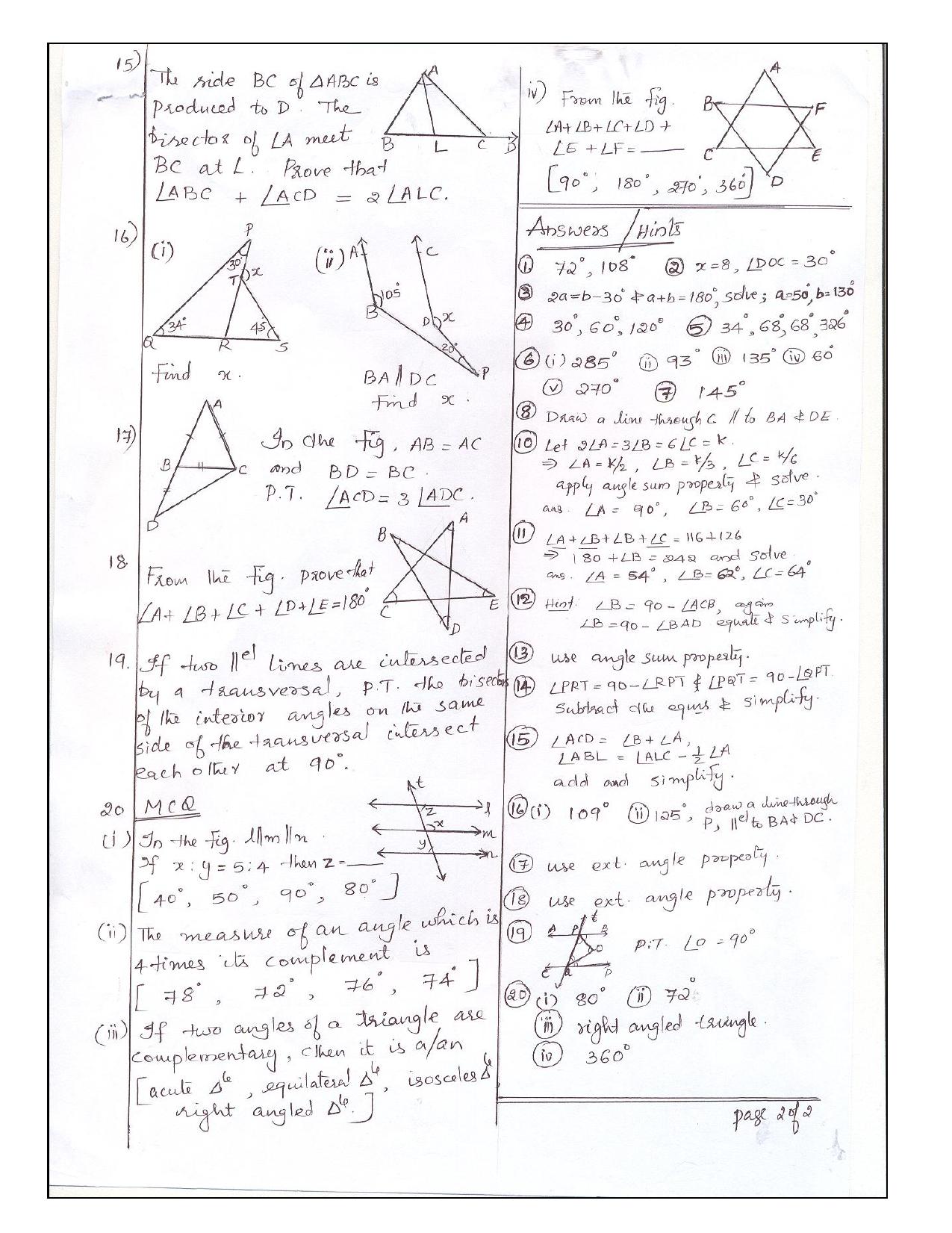 CBSE Worksheets for Class 9 Mathematics Lines and Angles Assignment 5 - Page 2